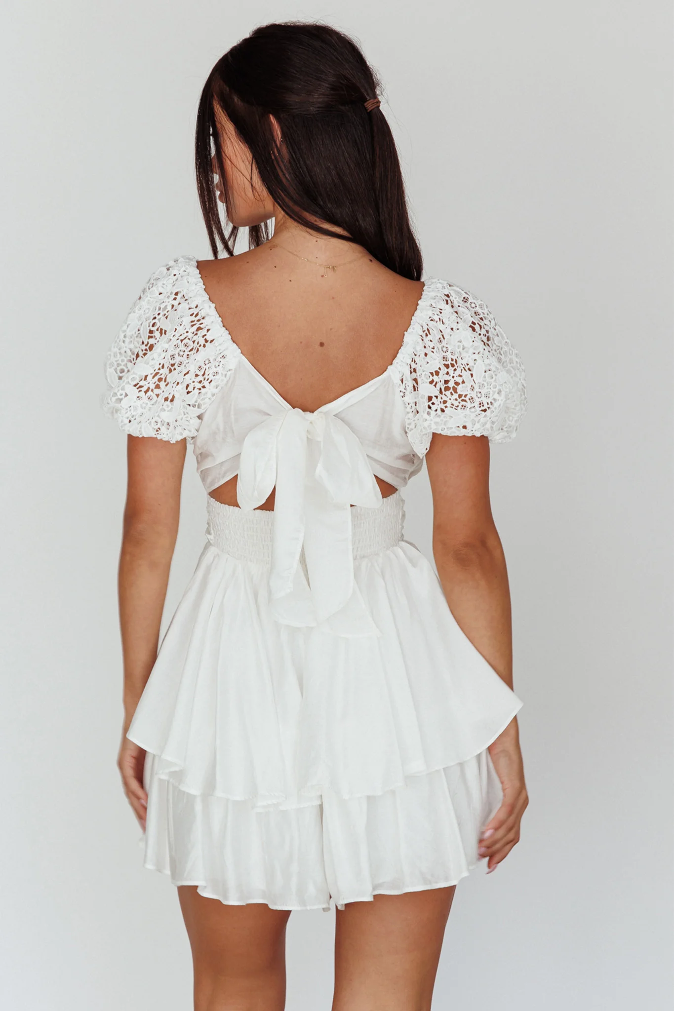 Hold My Halo Lace Sleeve Romper White - Sonourner