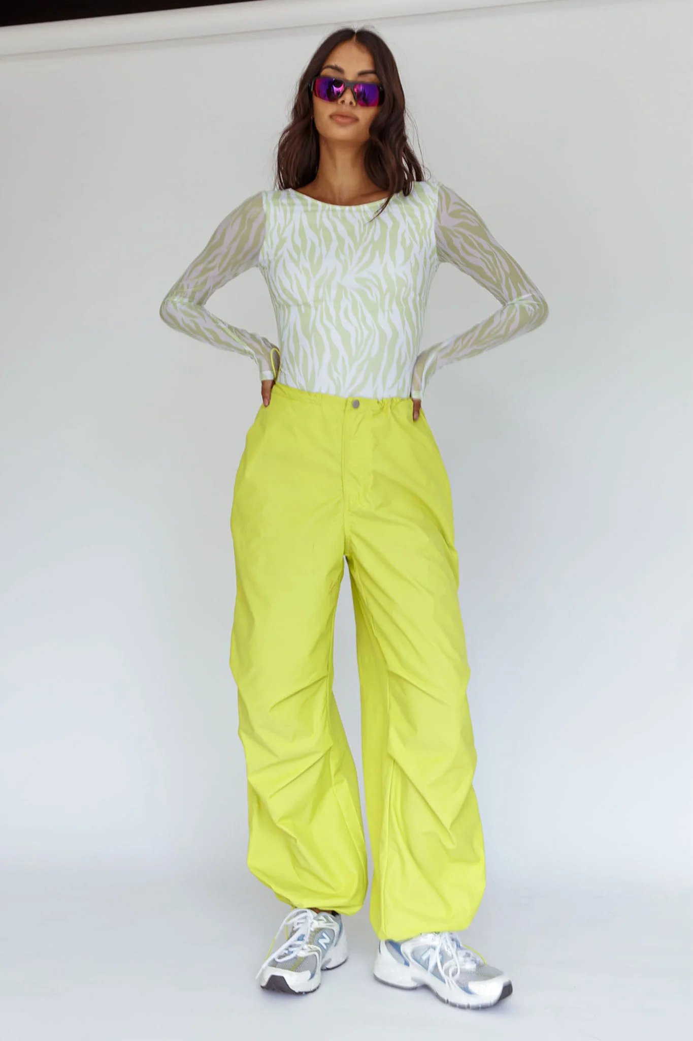Break Dance Wide Leg Drawstring Pants Lime - Sonourner