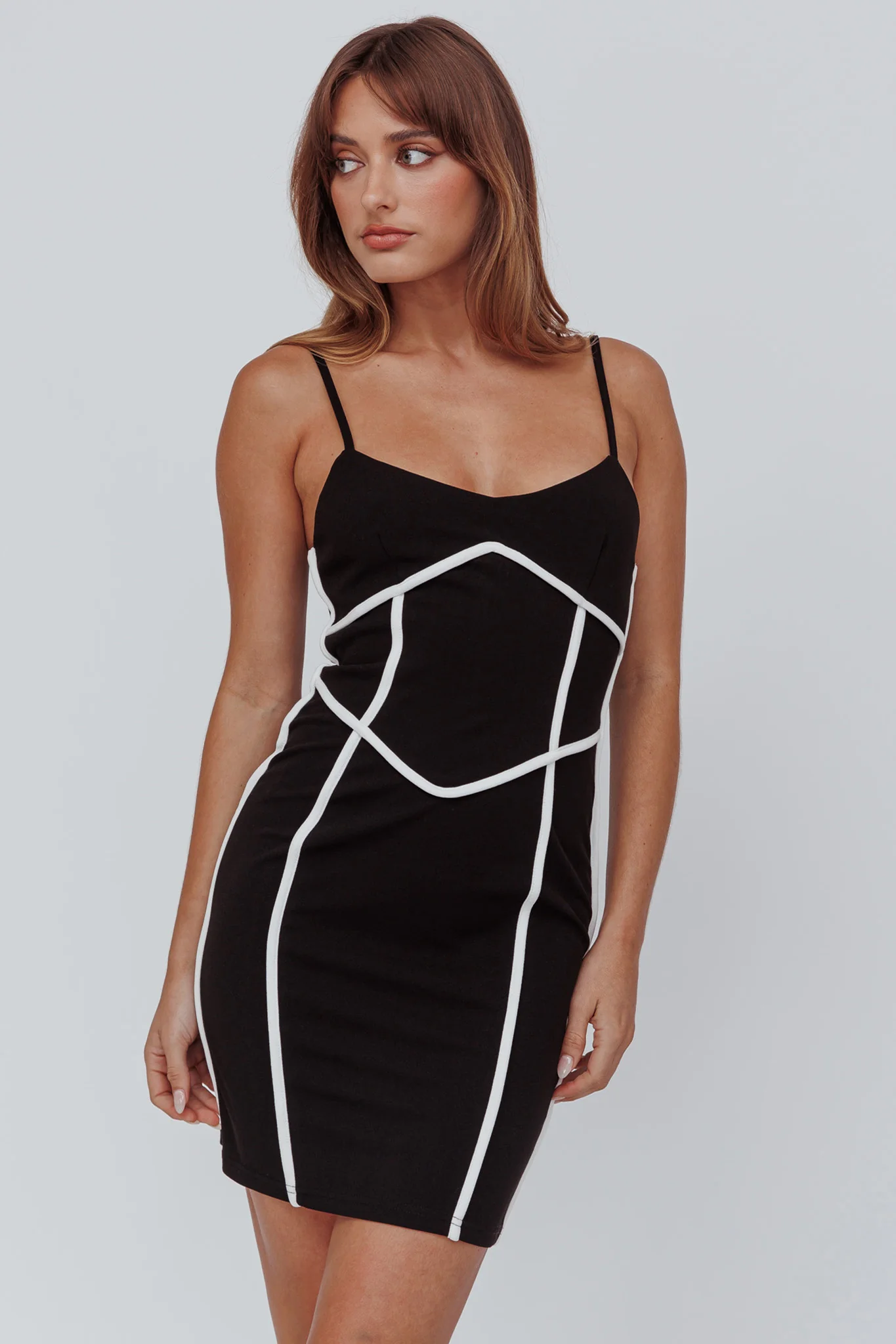 Shenae Piping Trim Mini Dress Black - Sonourner