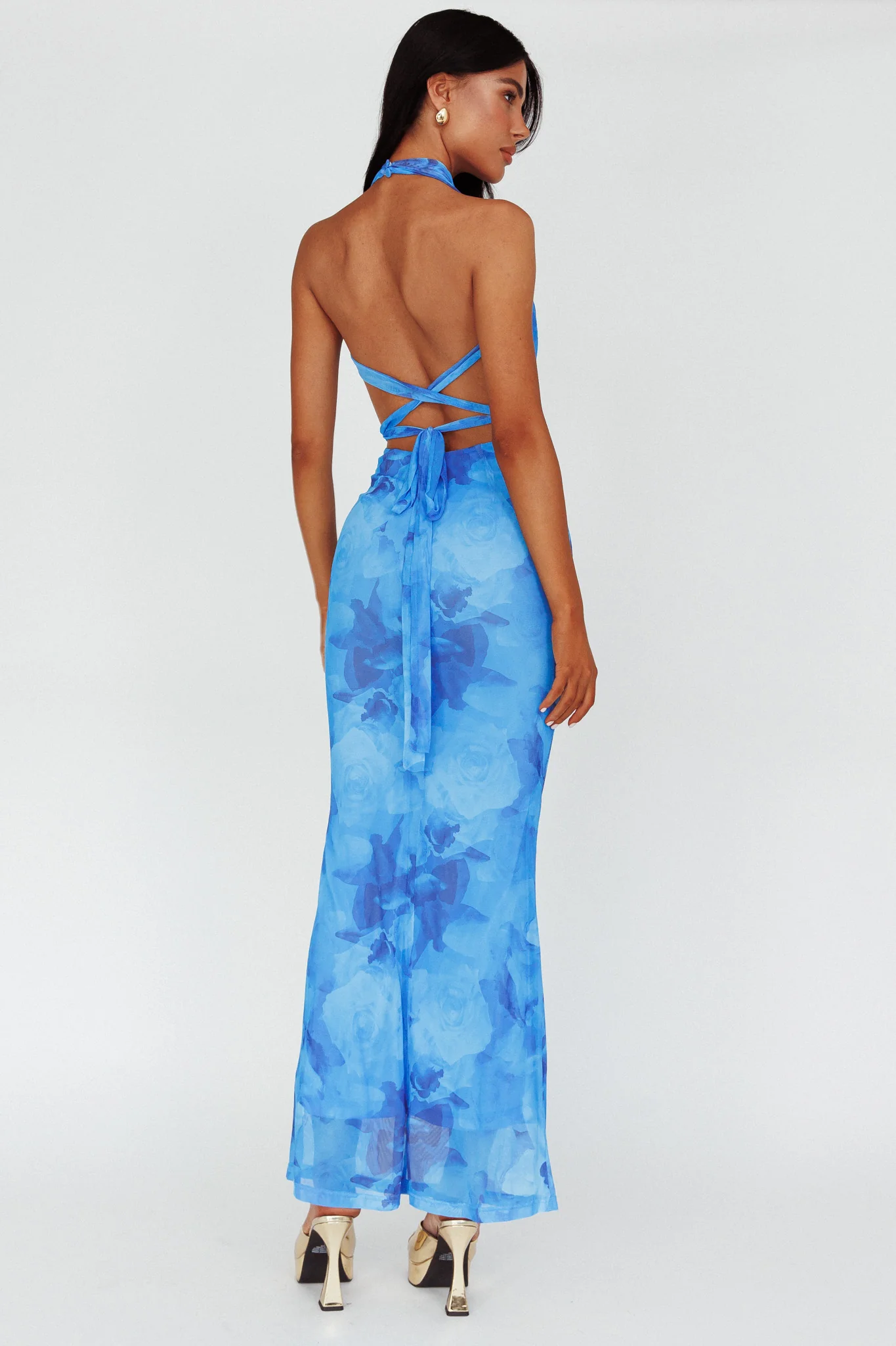 Janika Halterneck Maxi Dress Floral Blue - Sonourner