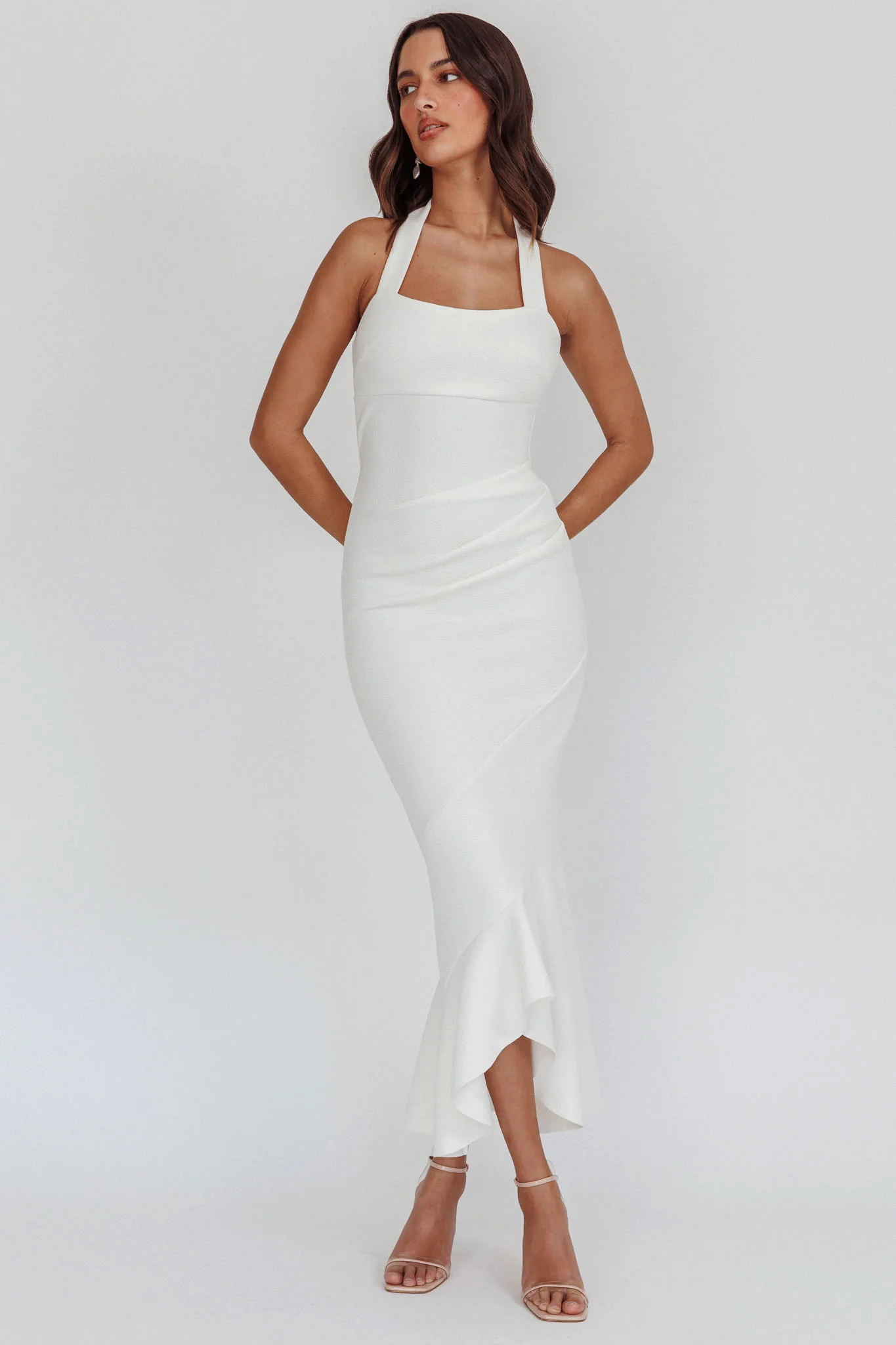 Fire Of Stars Halterneck Midi Dress White - Sonourner