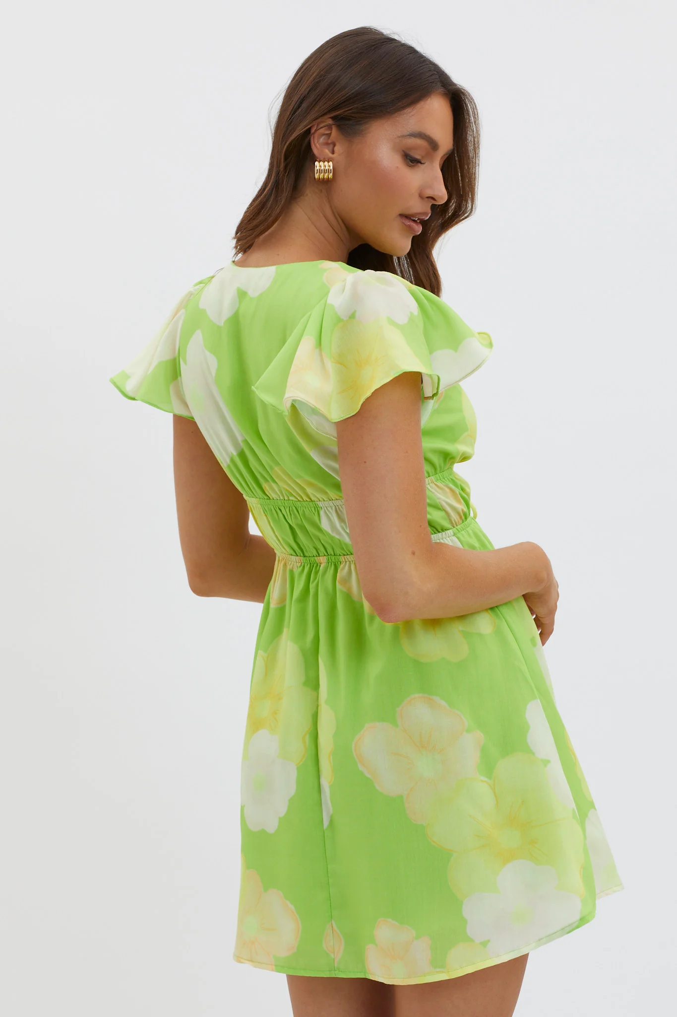 Carnivale Angel Sleeve Mini Dress Floral Yellow - Sonourner