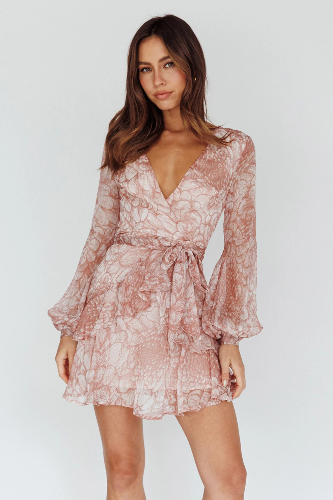 Kerry Layered Balloon Sleeve Dress Nude - Sonourner