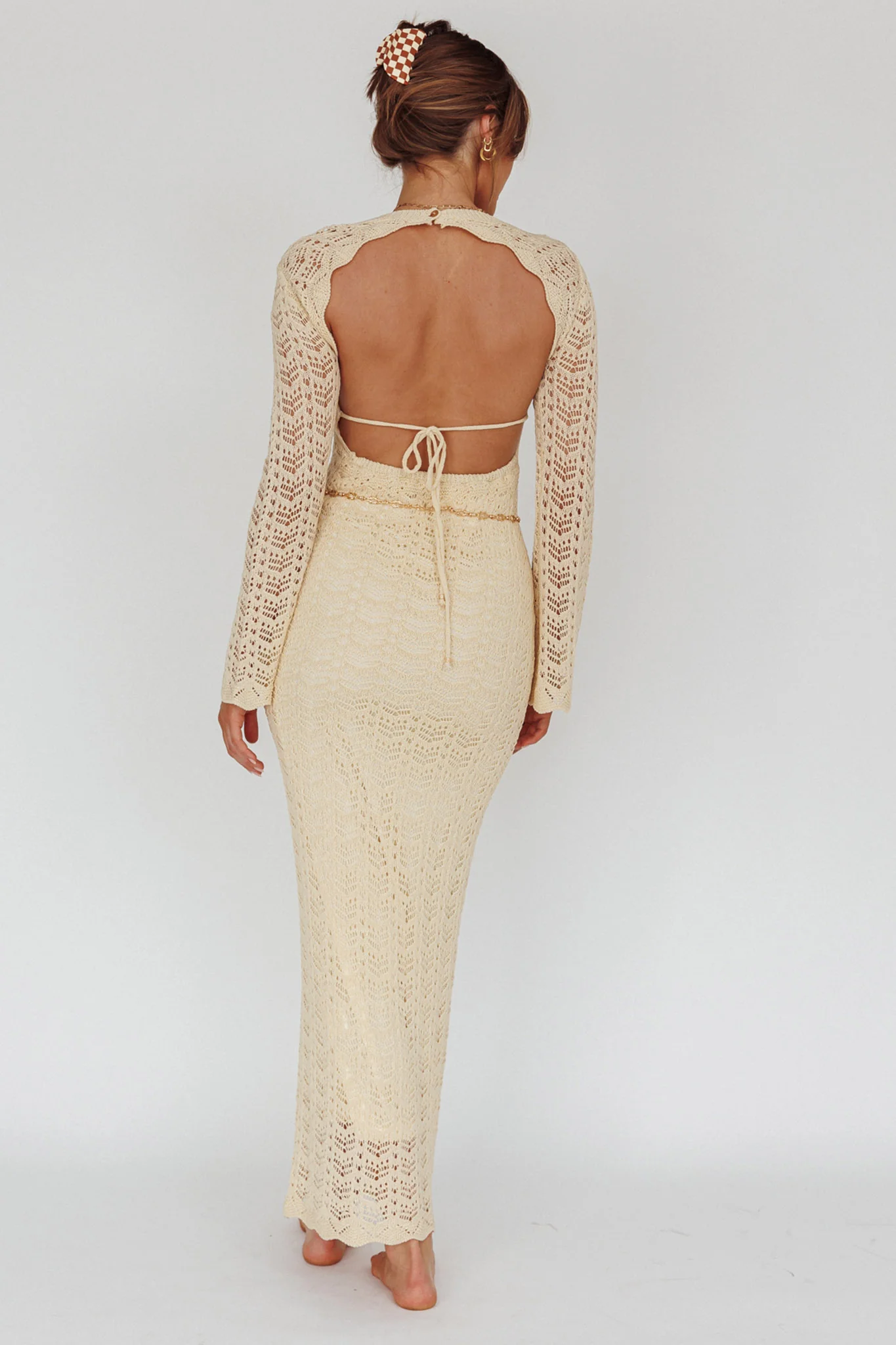 Hyland Open Back Crochet Maxi Dress Oat - Sonourner