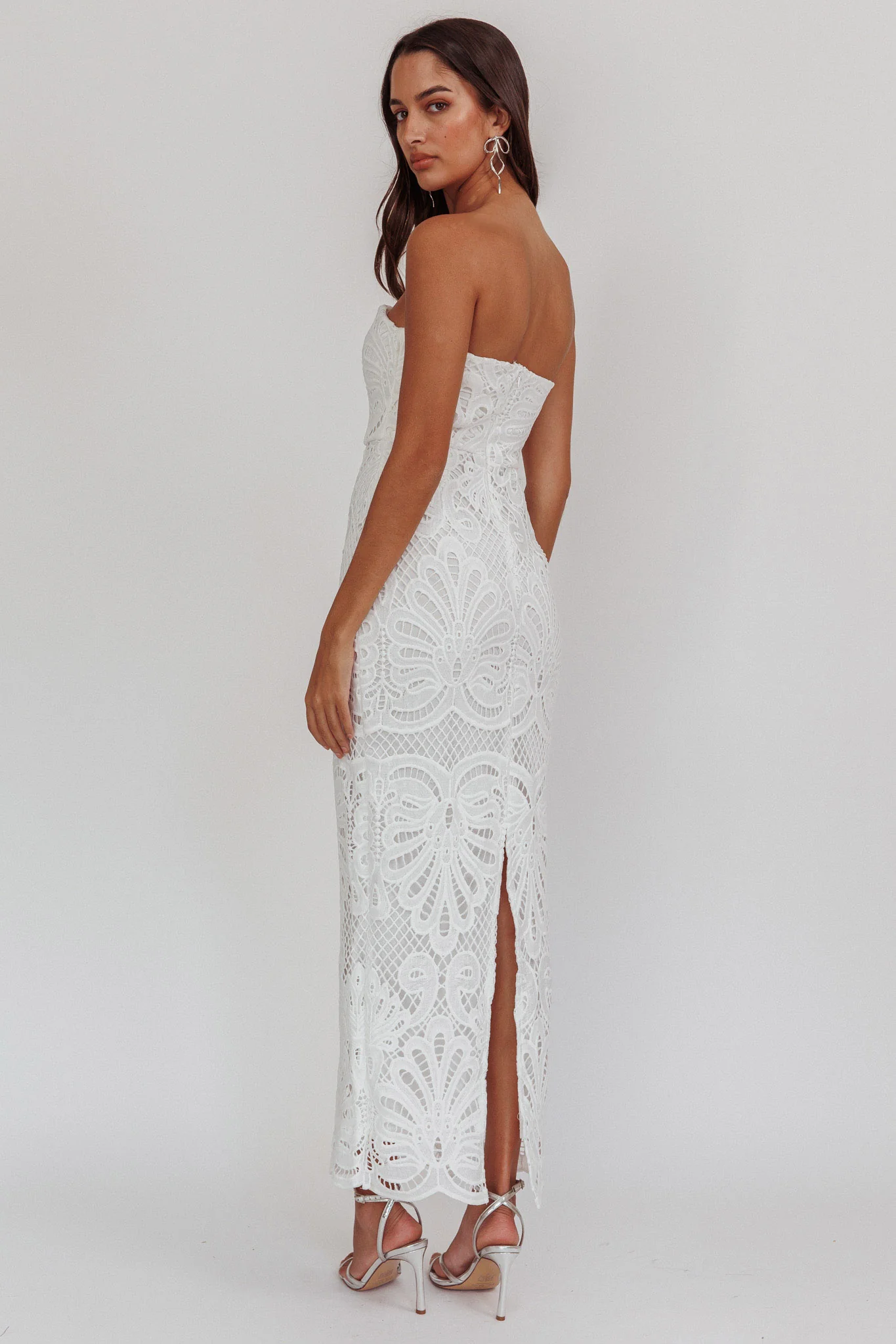 Bia Strapless Lace Embroidered Maxi Dress White - Sonourner
