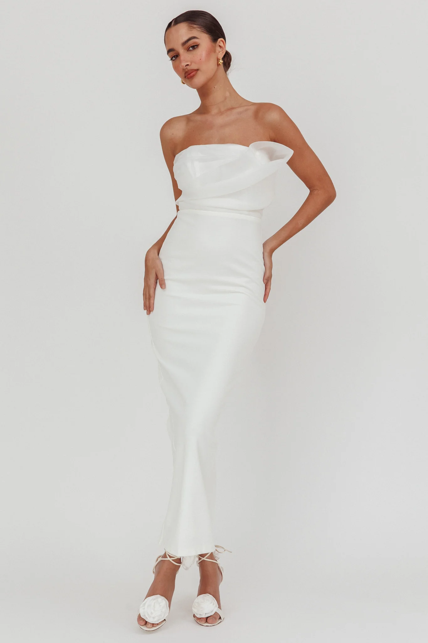 Karaline Strapless Bust Accent Maxi Dress White - Sonourner