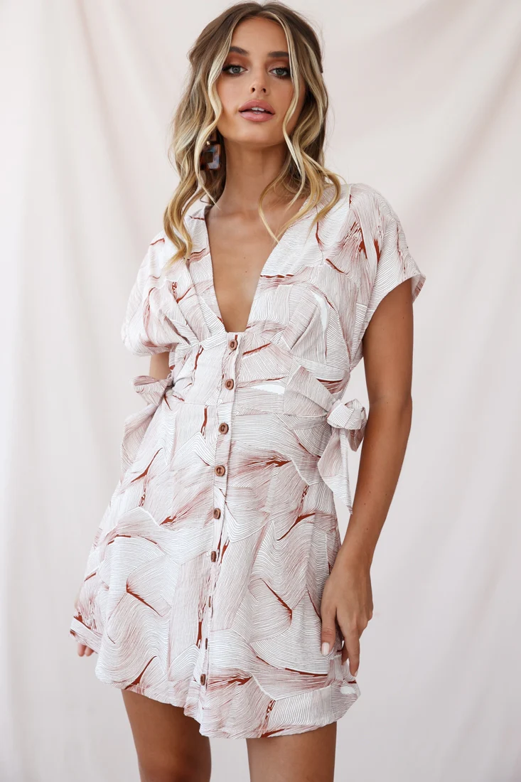 Dara Wooden Button Placket Dress Geometric Print Rose - Sonourner