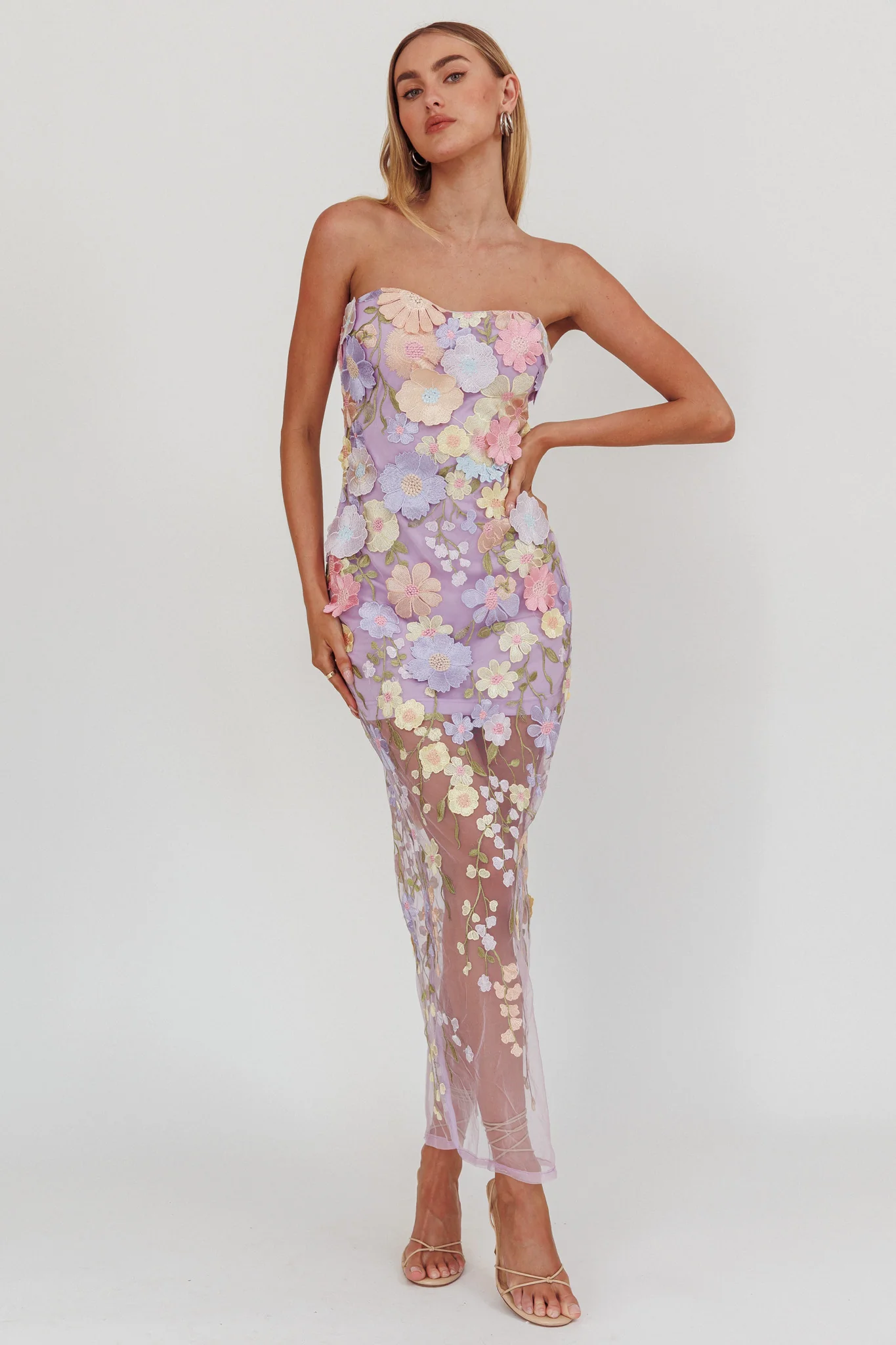 Euphoria Dream Embellished Mesh Maxi Dress Lilac - Sonourner
