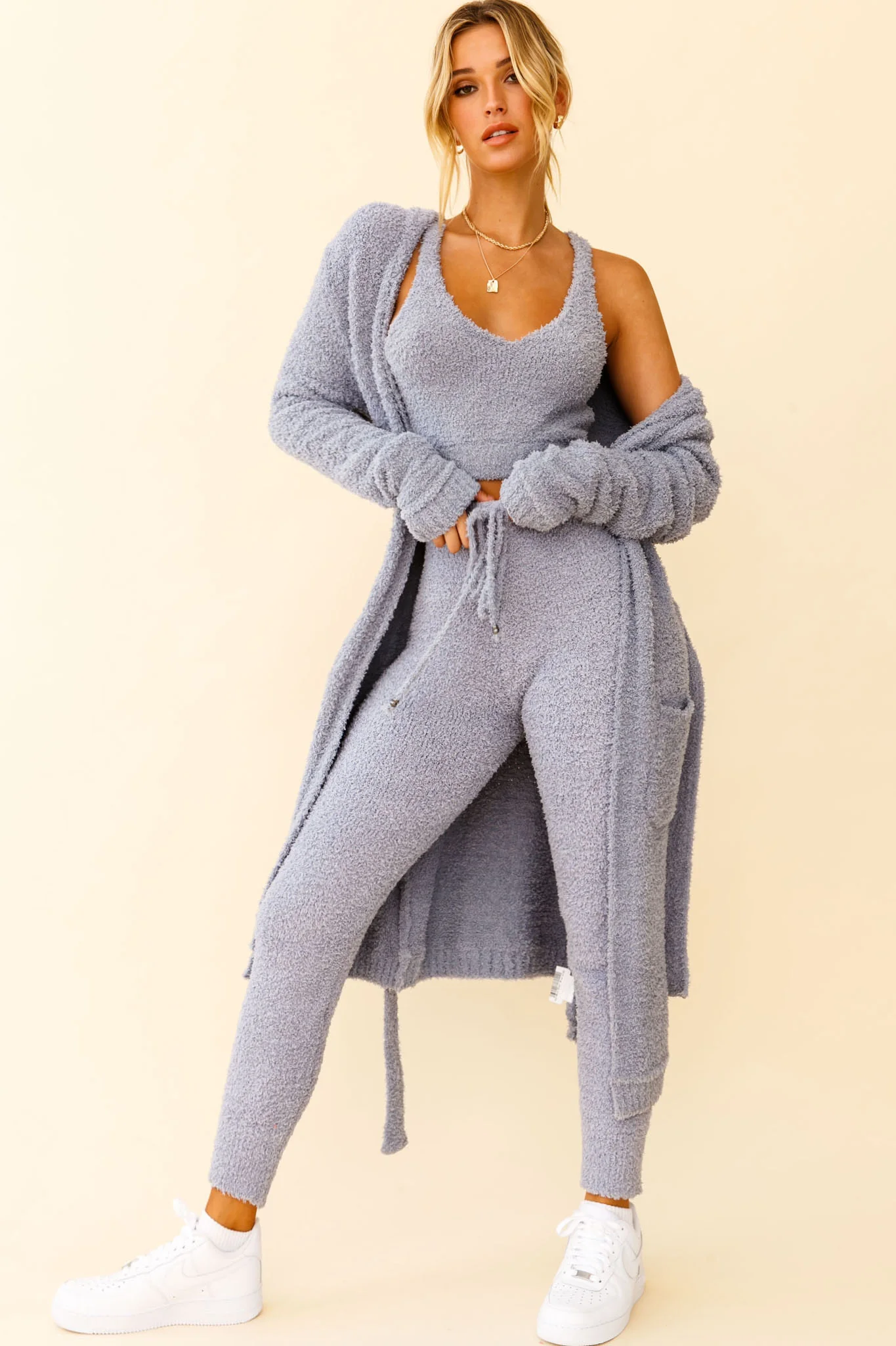 My Girl Fuzzy Knit Jogger Pants Steel Blue - Sonourner