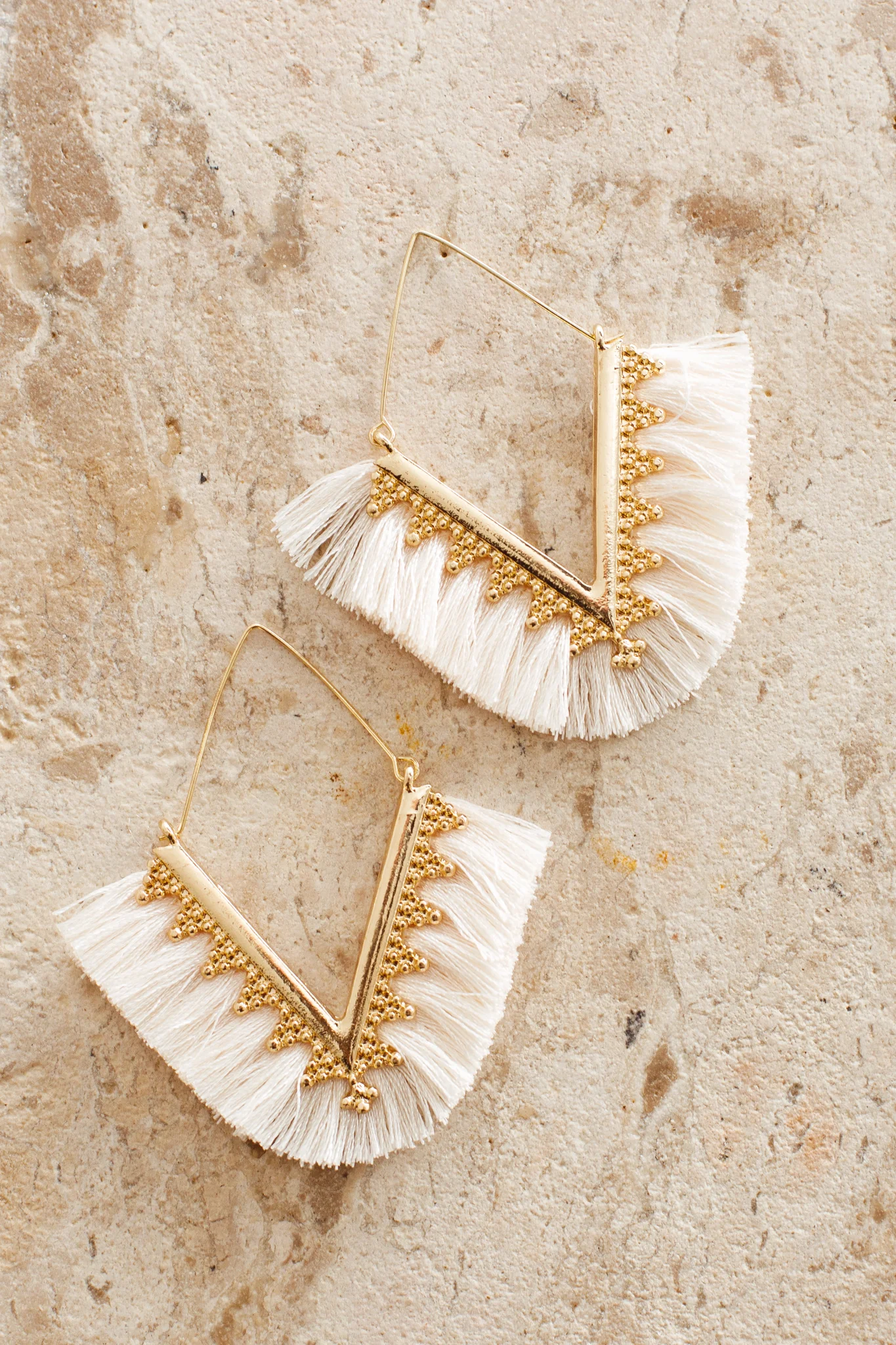 Sheba Gold Fringe Earrings White - Sonourner