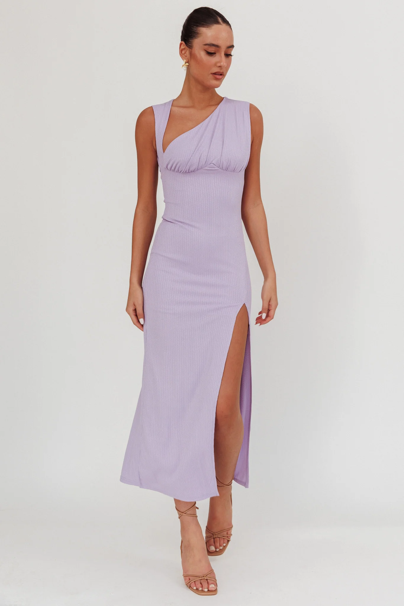 Daleela Asymmetric Neckline Maxi Dress Lilac - Sonourner