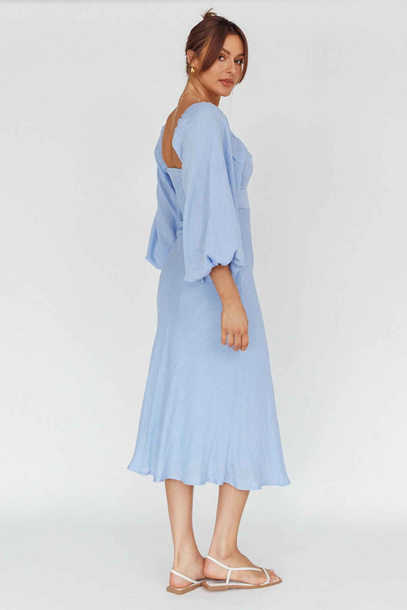 Betina Twist Bust Long Sleeve Midi Dress Blue - Sonourner