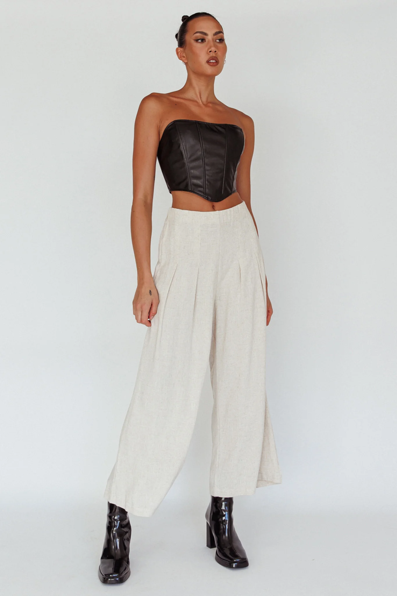 Backstage Pleated Wide Leg Pants Oat - Sonourner