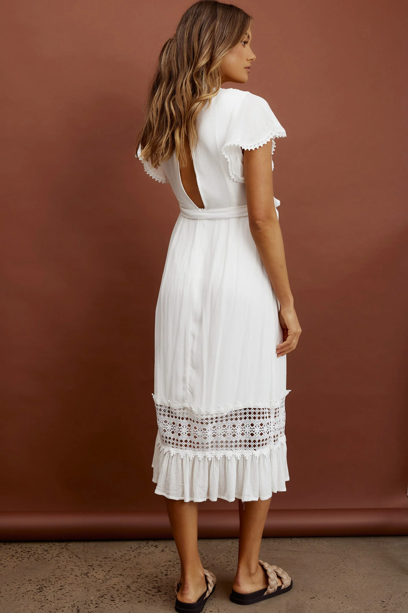 Zephyr Waist Tie Midi Dress White - Sonourner
