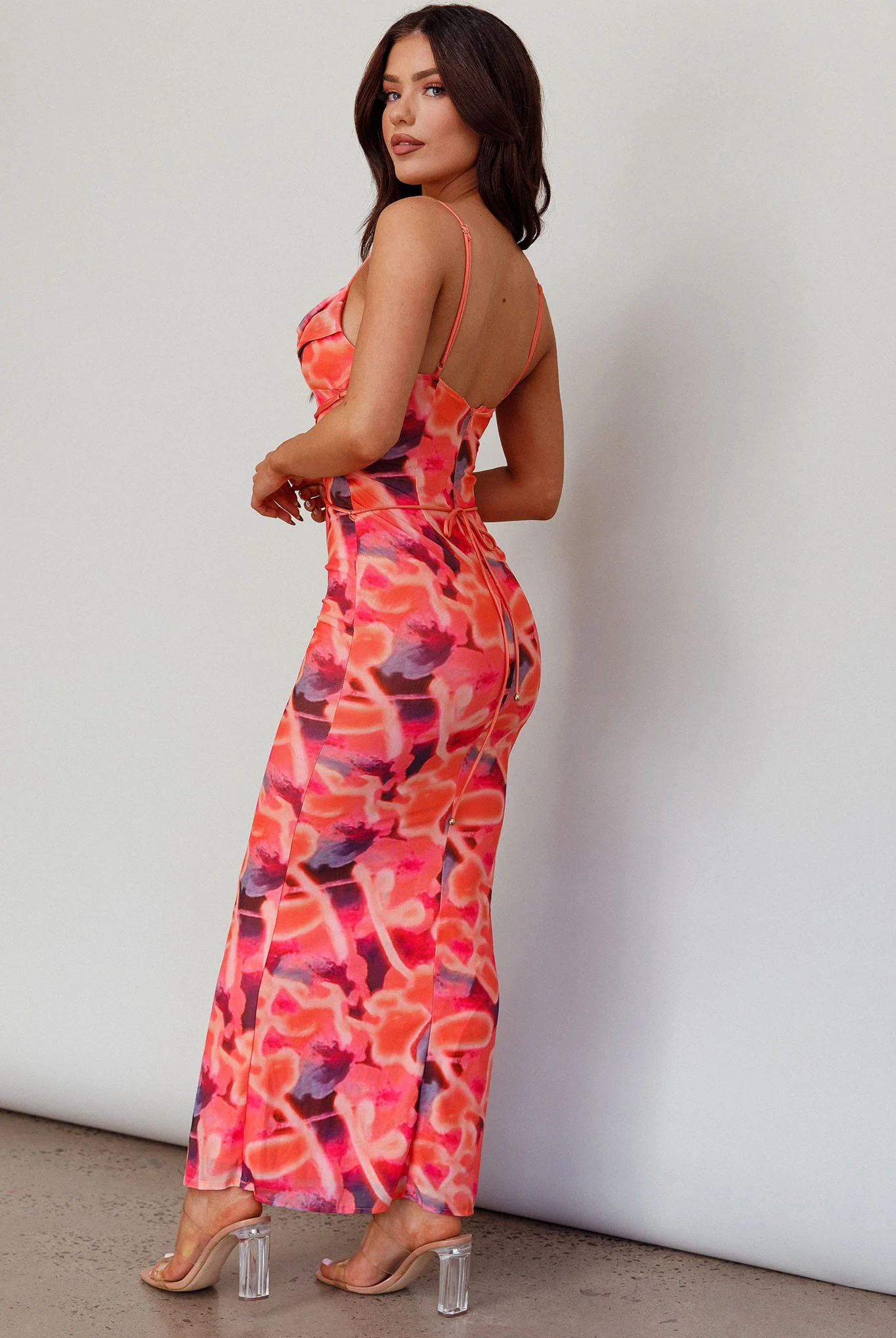 Teava Laced Waist Midi Dress Abstract Sorbet - Sonourner