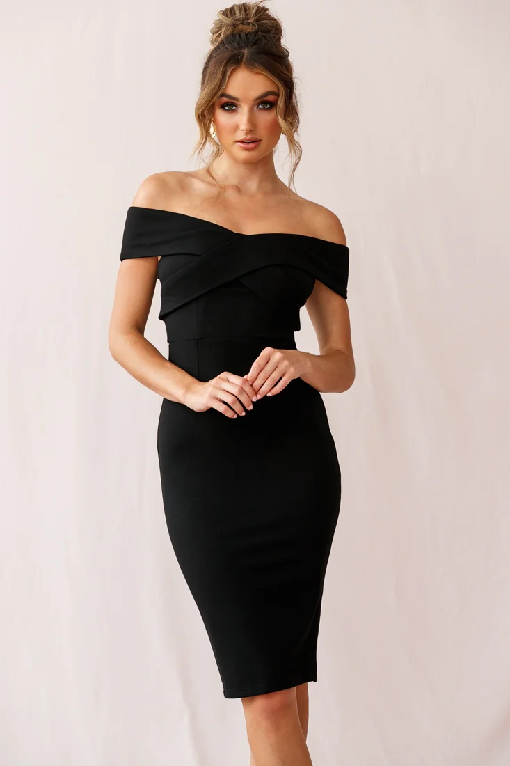 Corrine Elegant Off the Shoulder Bodycon Dress Black - Sonourner