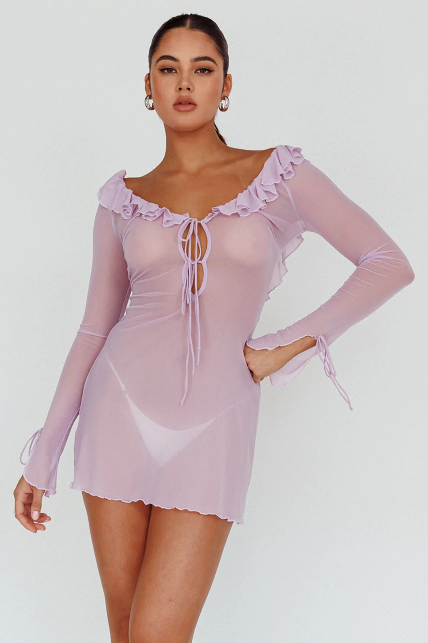 Sea Dreaming Ruffle Trim Mini Dress Lilac - Sonourner
