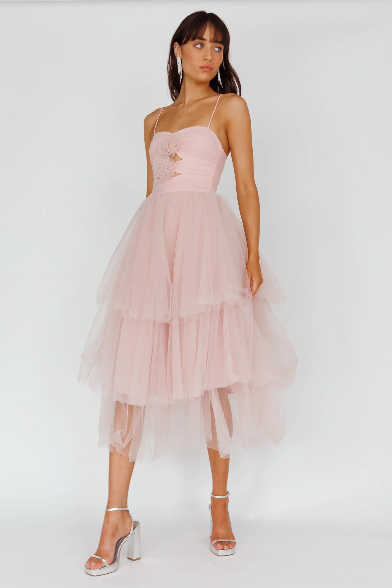 Seraphina Rose Bodice Tulle Midi Dress Blush - Sonourner