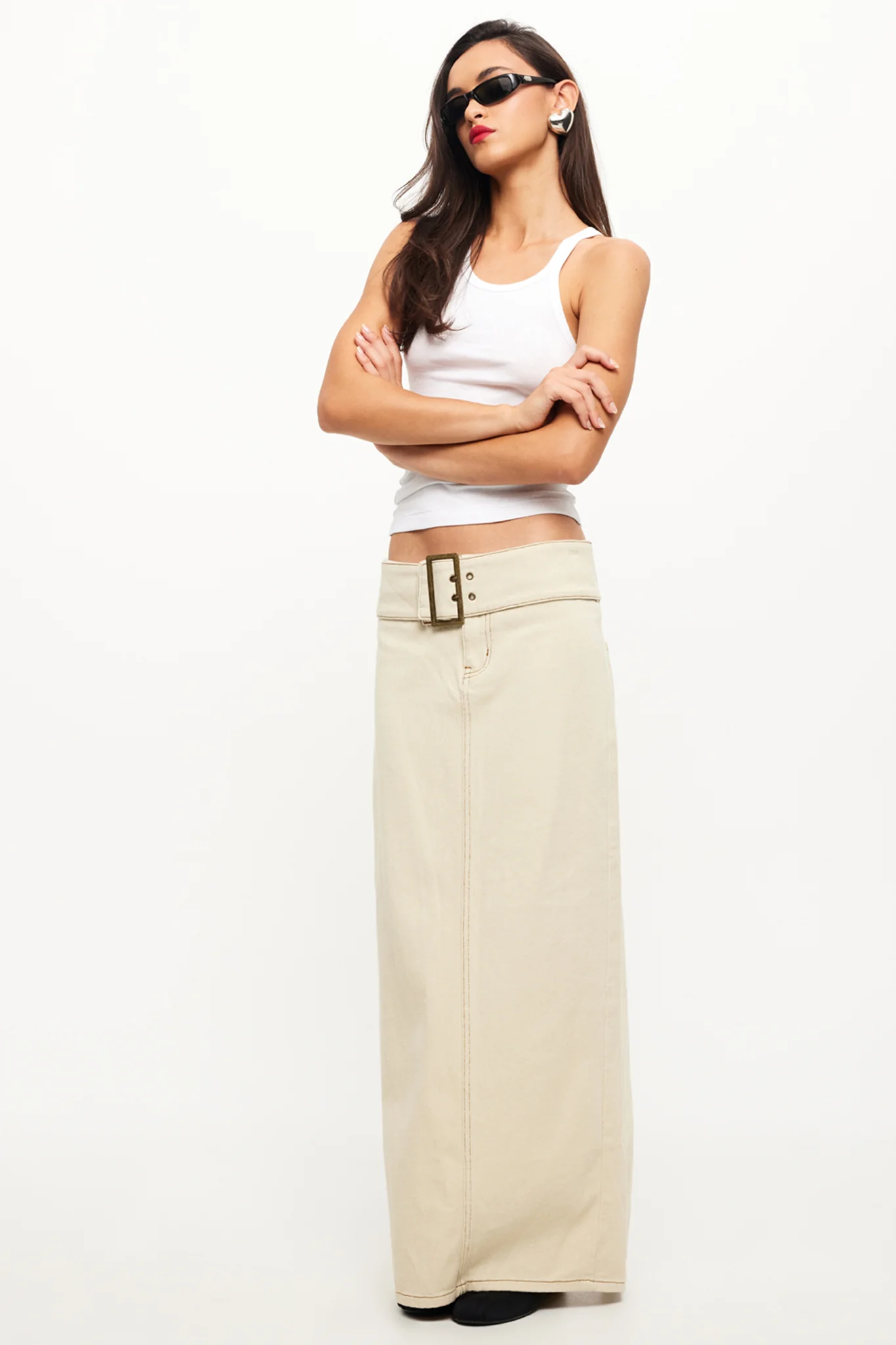 LIONESS Uma Denim Midi Skirt Ecru - Sonourner