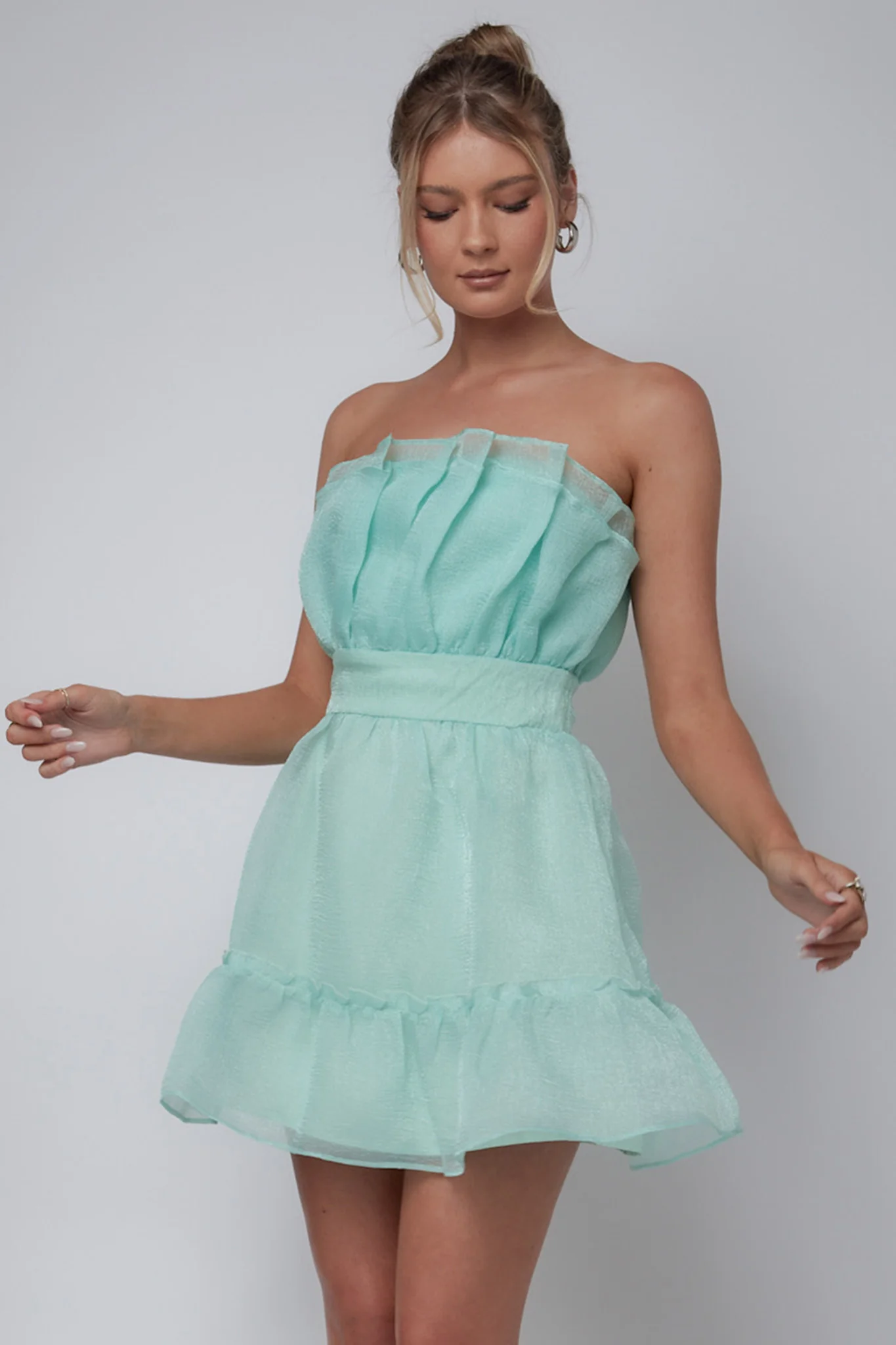Marisela Strapless Frill Hem Mini Dress Mint - Sonourner