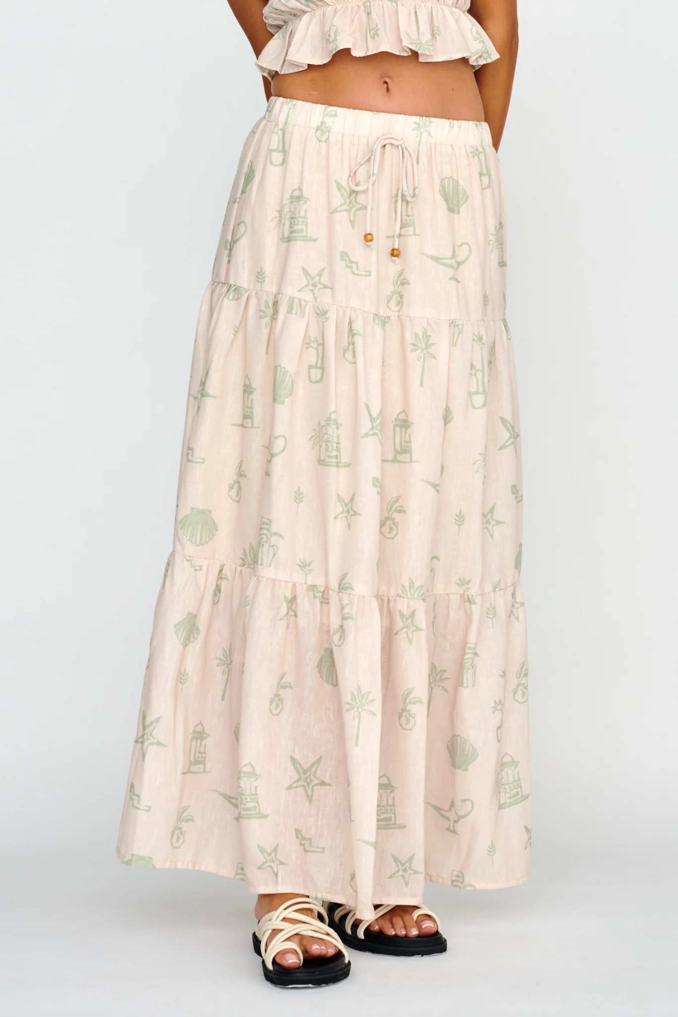 South Bay Maxi Skirt Print Sage - Sonourner