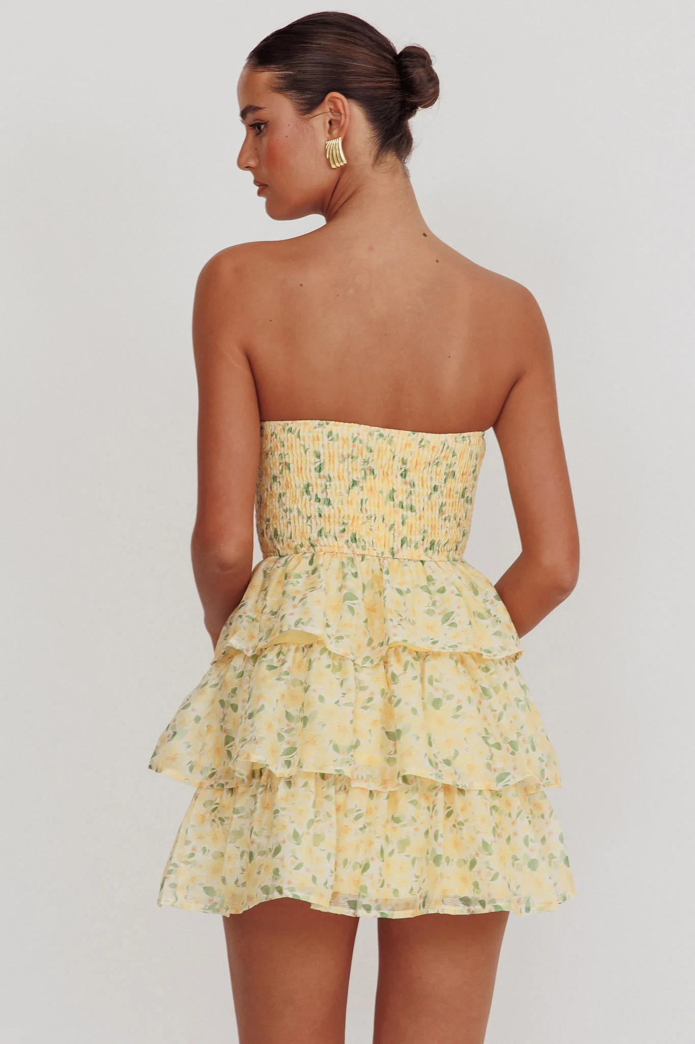 Like Angels Shirred Bodice Ruffle Mini Dress Yellow - Sonourner