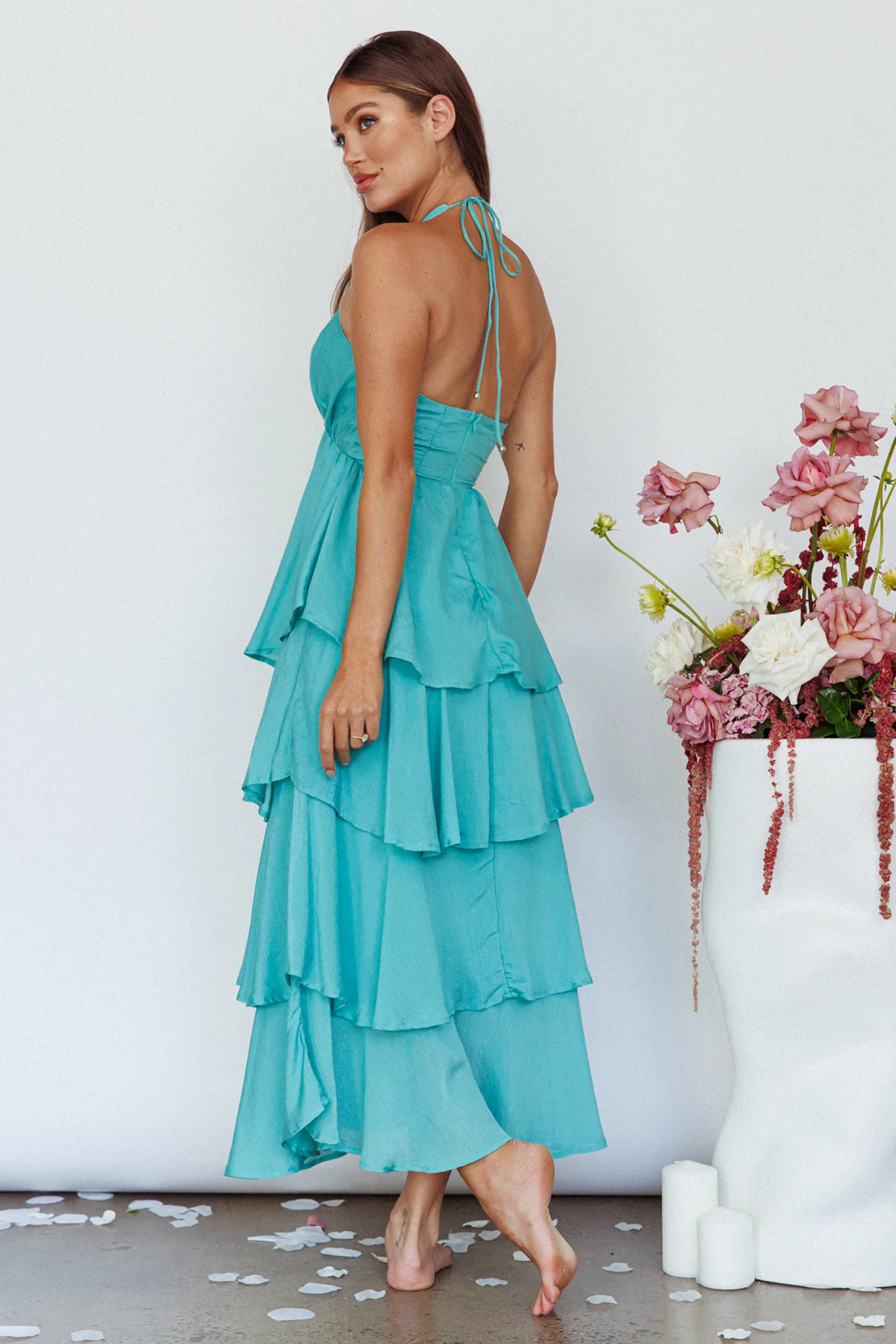 Catalina Tiered Ruffle Maxi Dress Mint - Sonourner