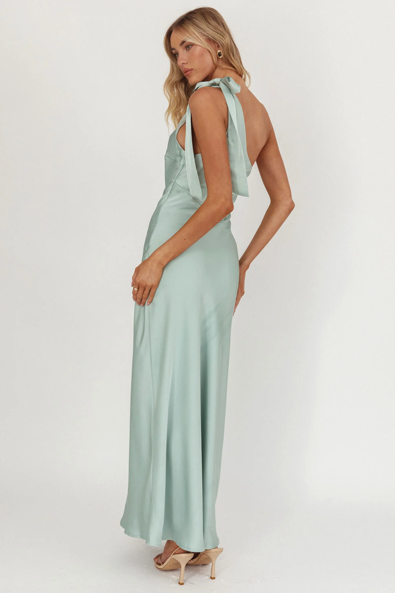 Robertah One-Shoulder Bow Maxi Dress Sage - Sonourner