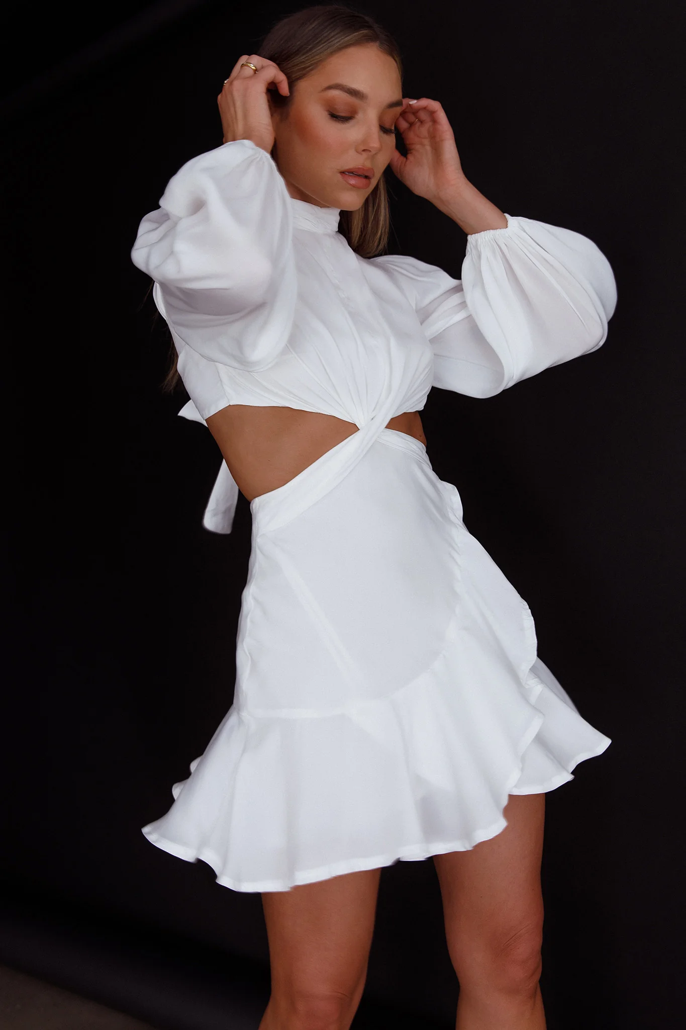 Feels Like Home Long Sleeve Cut-Out Dress White - Sonourner