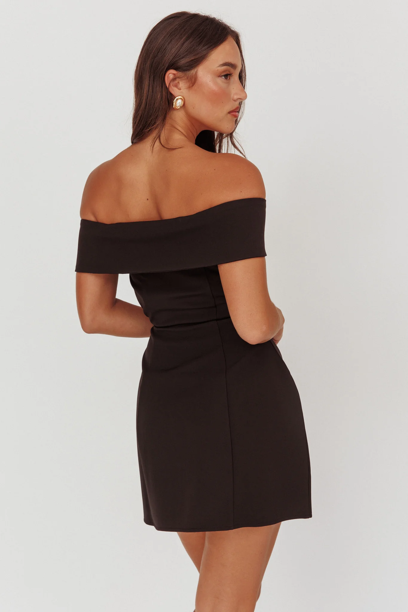 Midnight Moment Off-Shoulder Crossover Mini Dress Black - Sonourner
