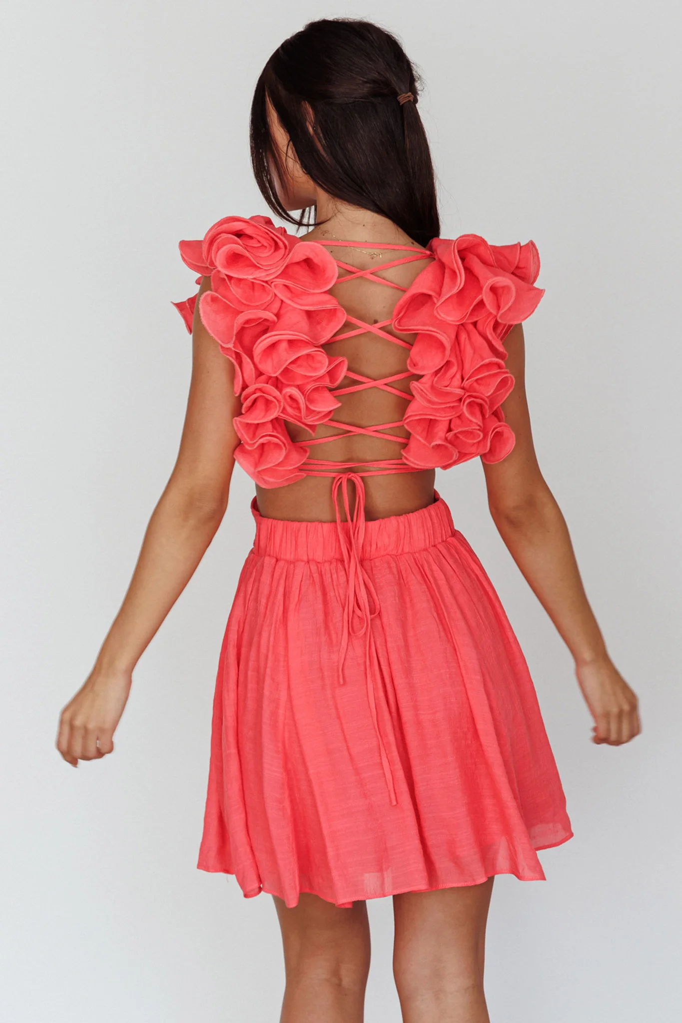 Adagio Lace-Up Back Mini Dress Flamingo - Sonourner