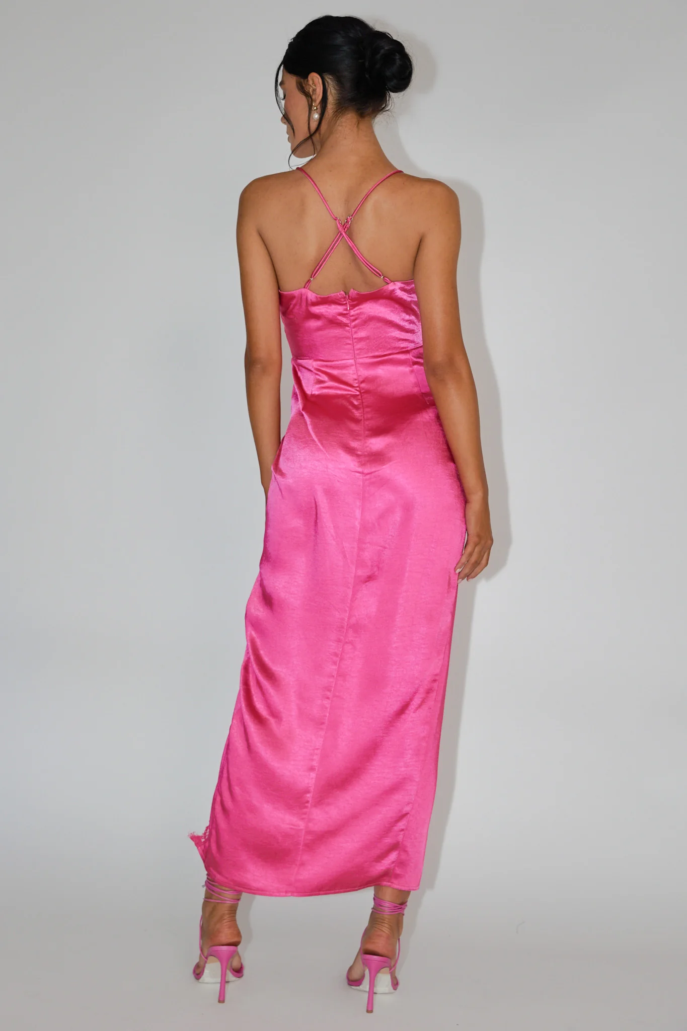 Winter Moon Lace Trim Midi Dress Hot Pink - Sonourner