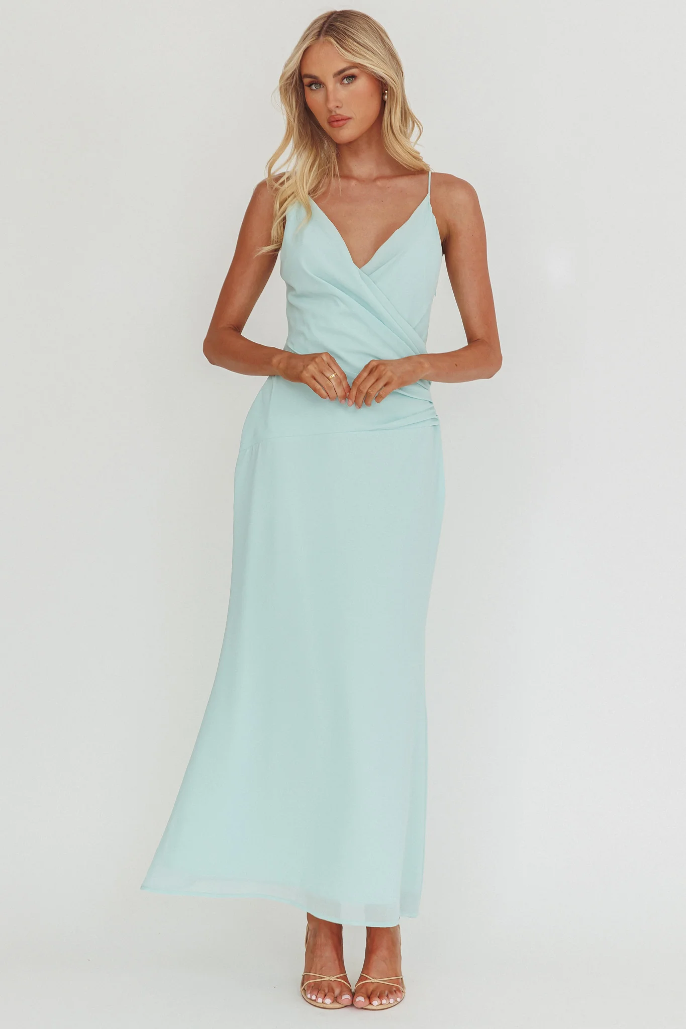Lexxi Crossover Gathered Waist Maxi Dress Tiffany Blue - Sonourner