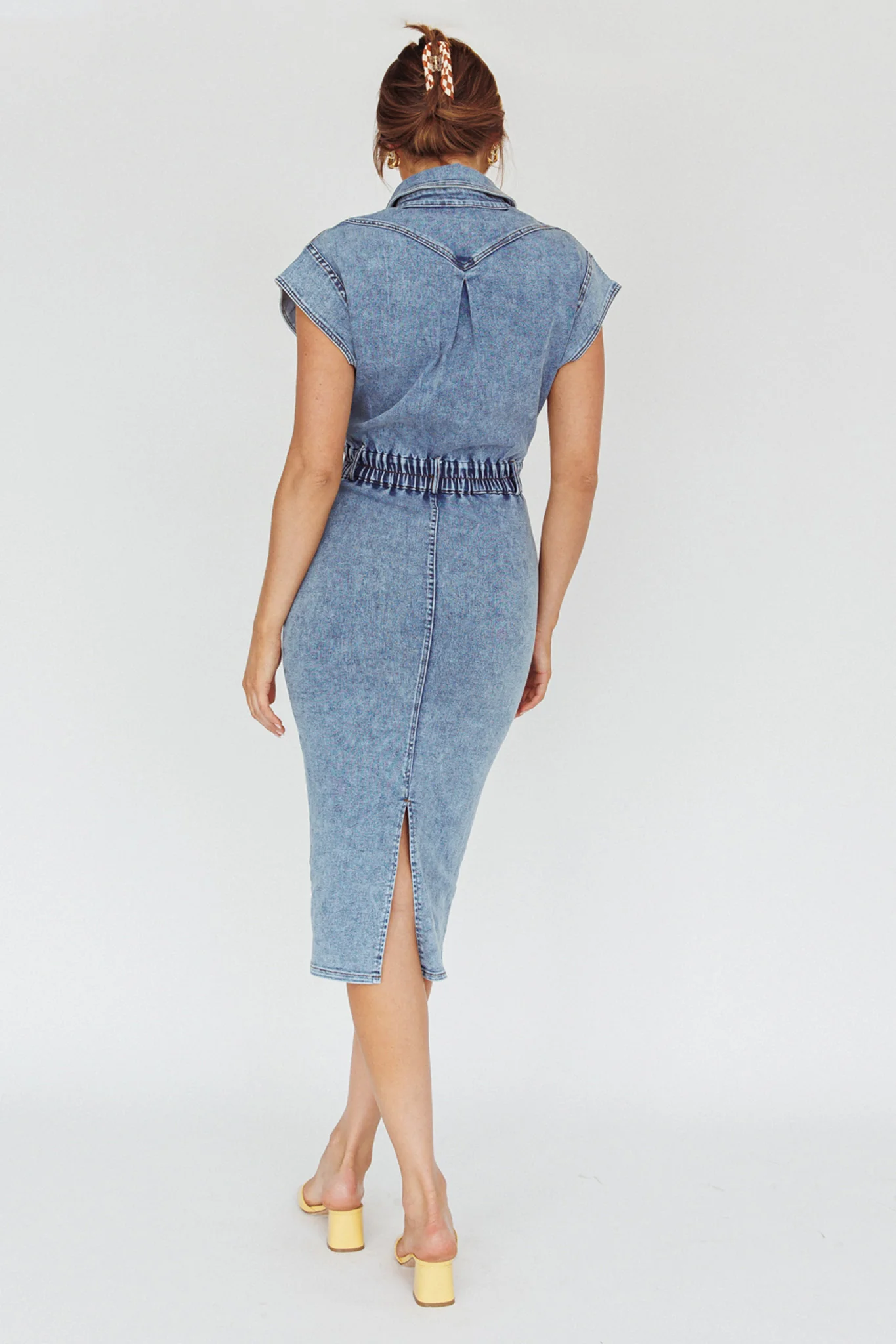 New Day Short Sleeve Button-Up Midi Dress Denim - Sonourner