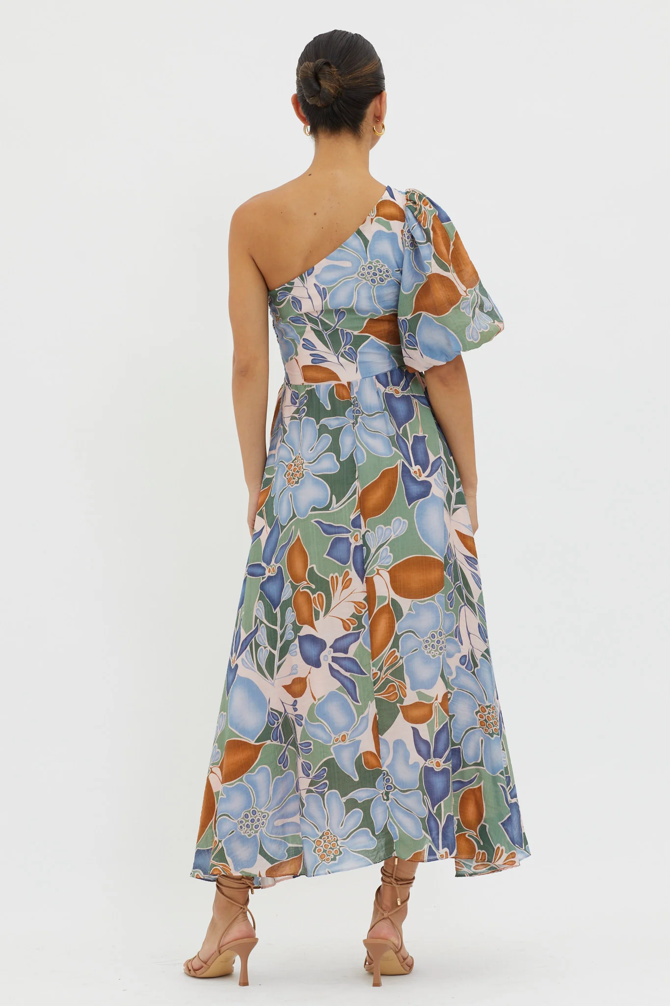 Jayni Puffed One Shoulder Midi Dress Blue - Sonourner