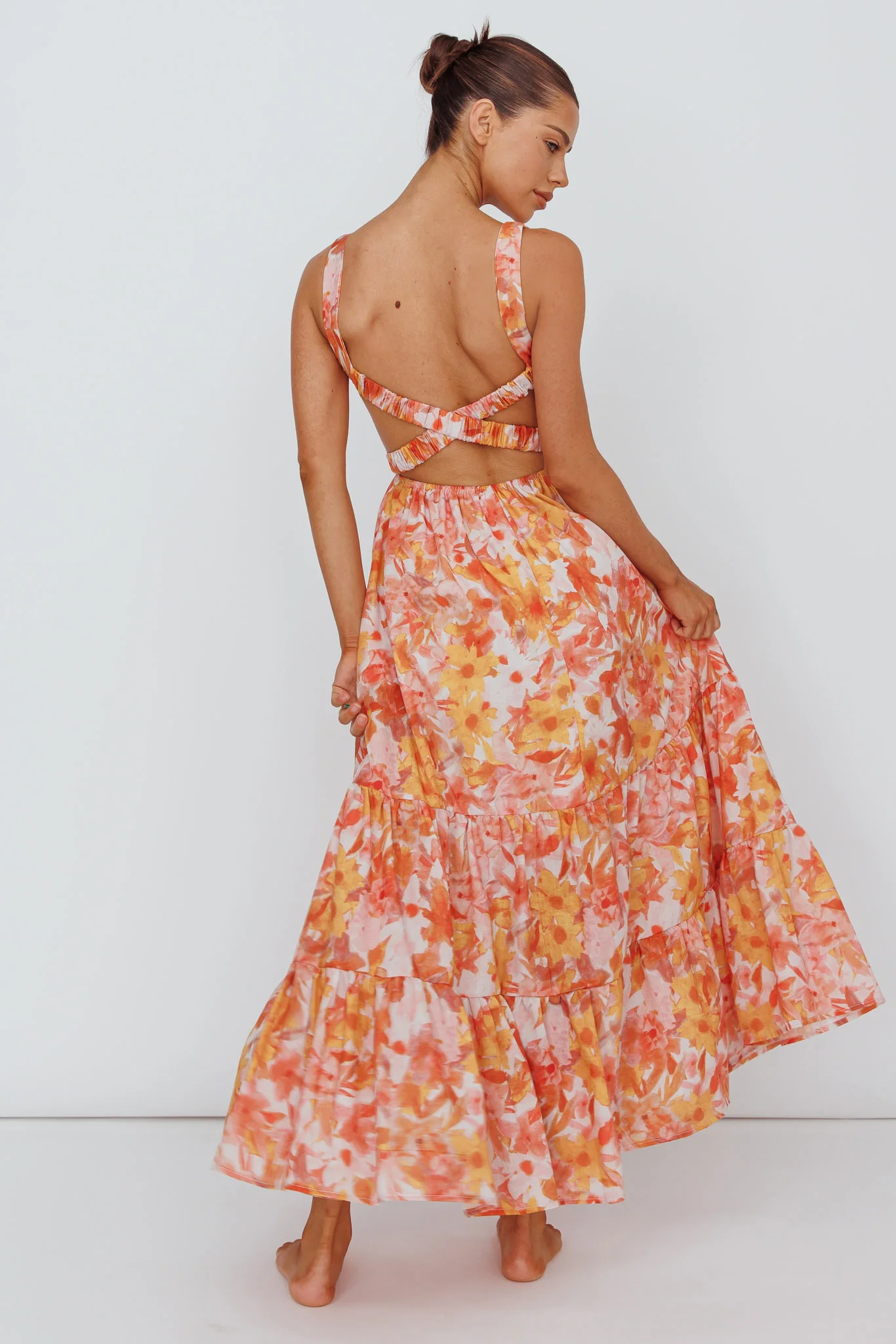 Lisseth Foldover Neckline Midi Dress Floral Red - Sonourner