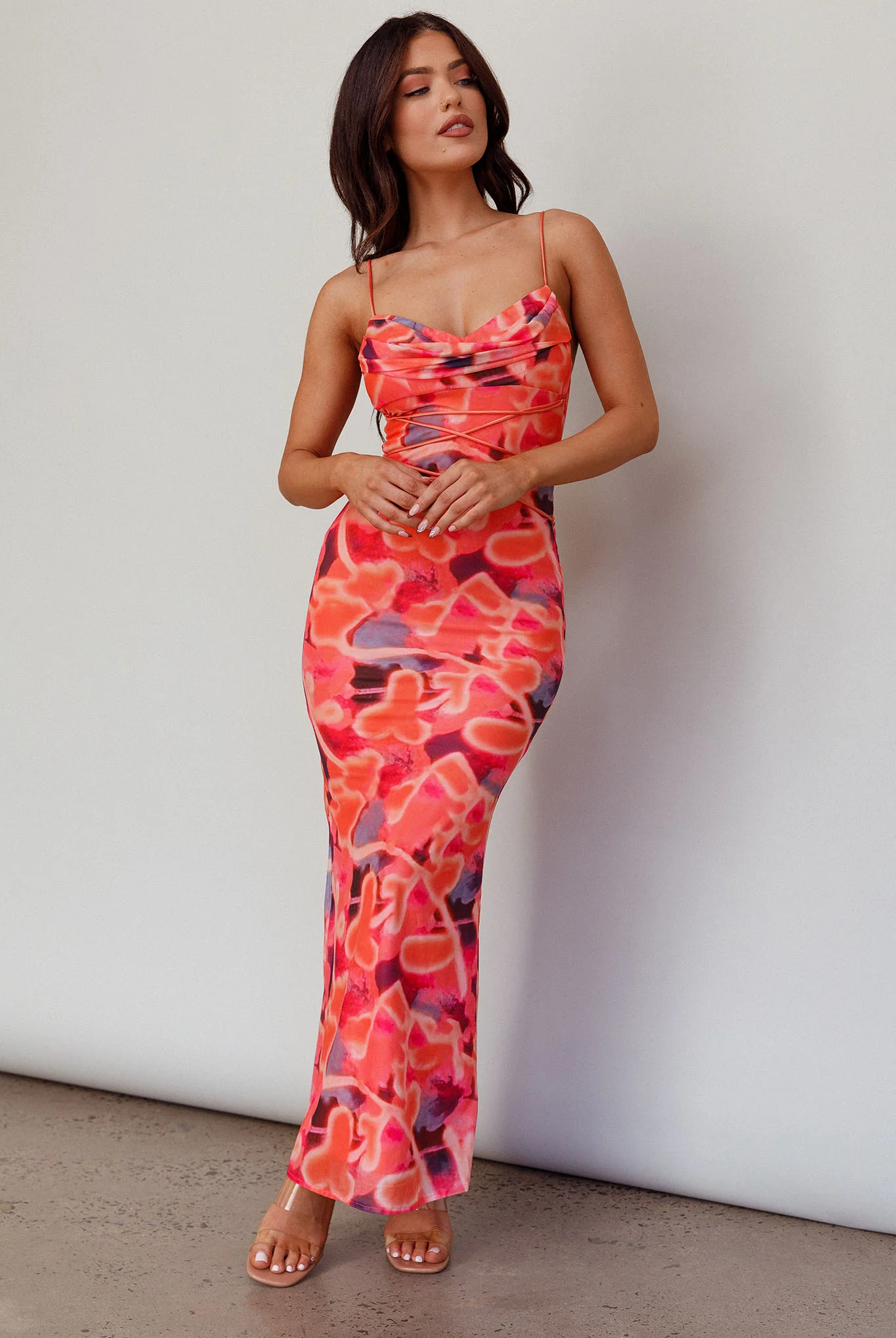 Teava Laced Waist Midi Dress Abstract Sorbet - Sonourner