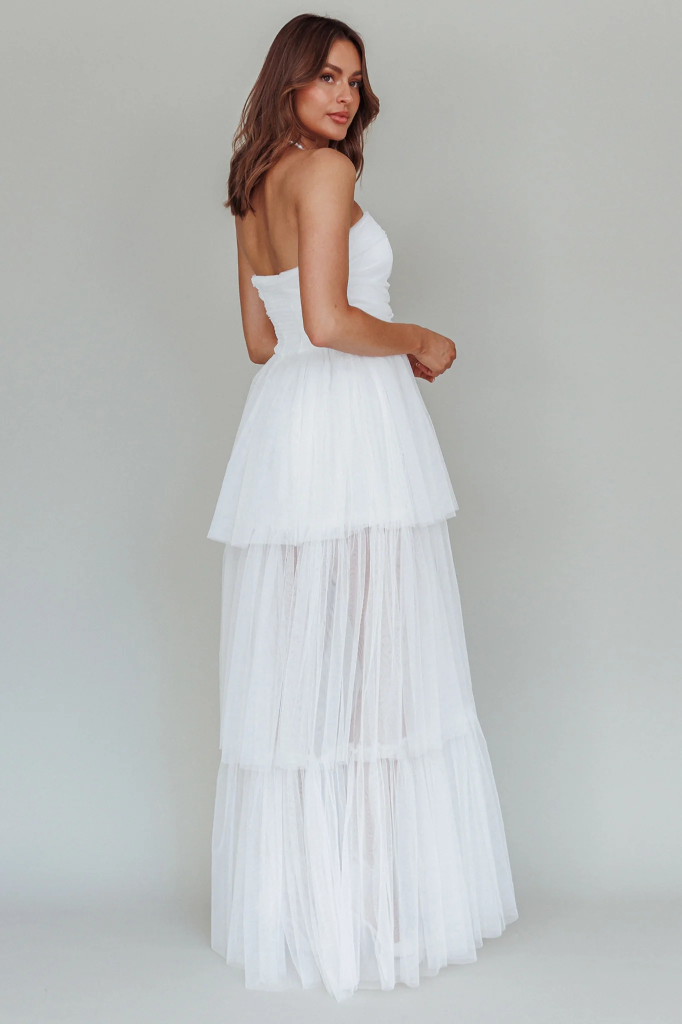 Haeven Tiered Strapless Maxi Dress White - Sonourner