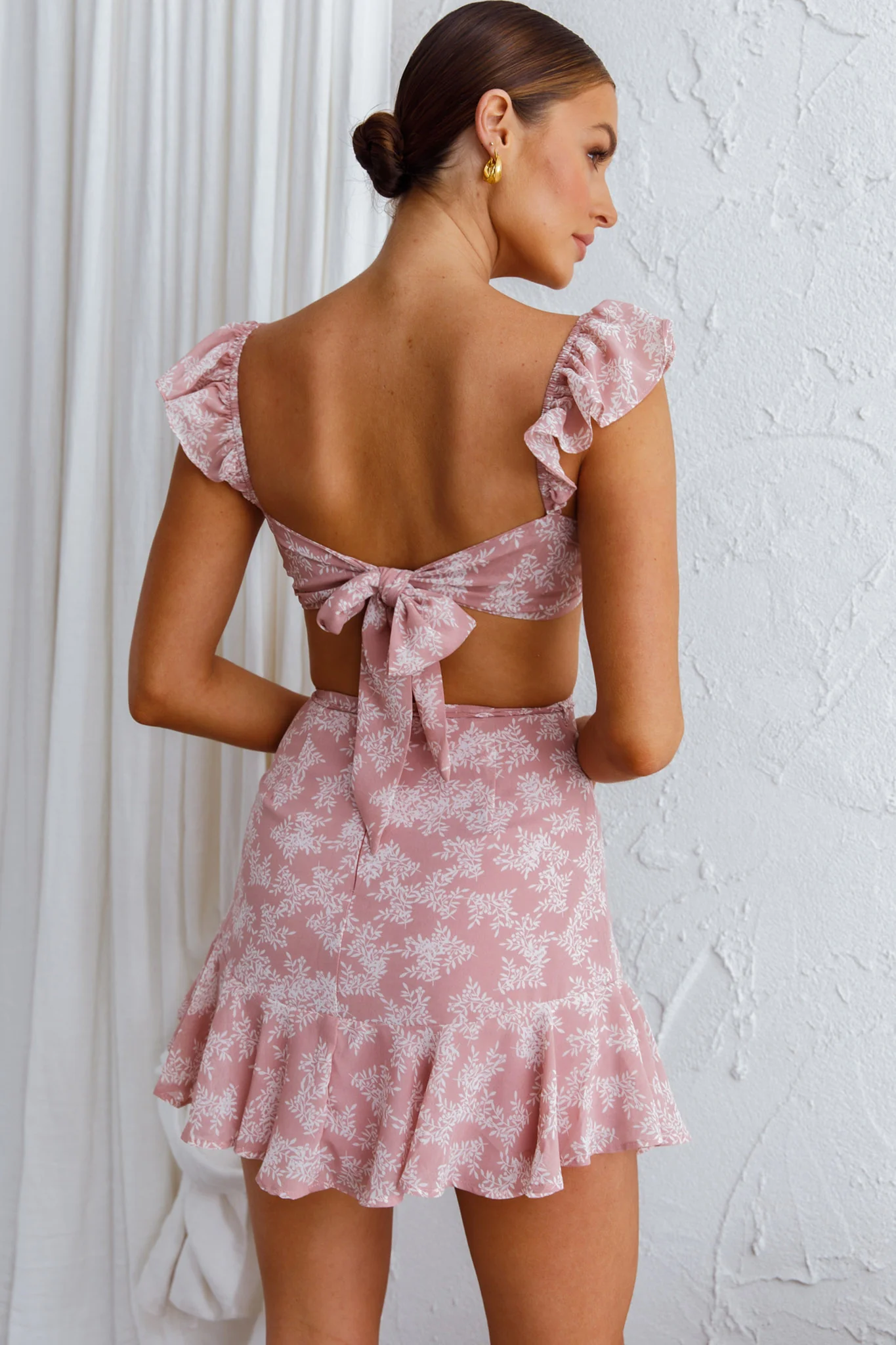 Barcelona Tied Back Mini Dress Floral Blush - Sonourner