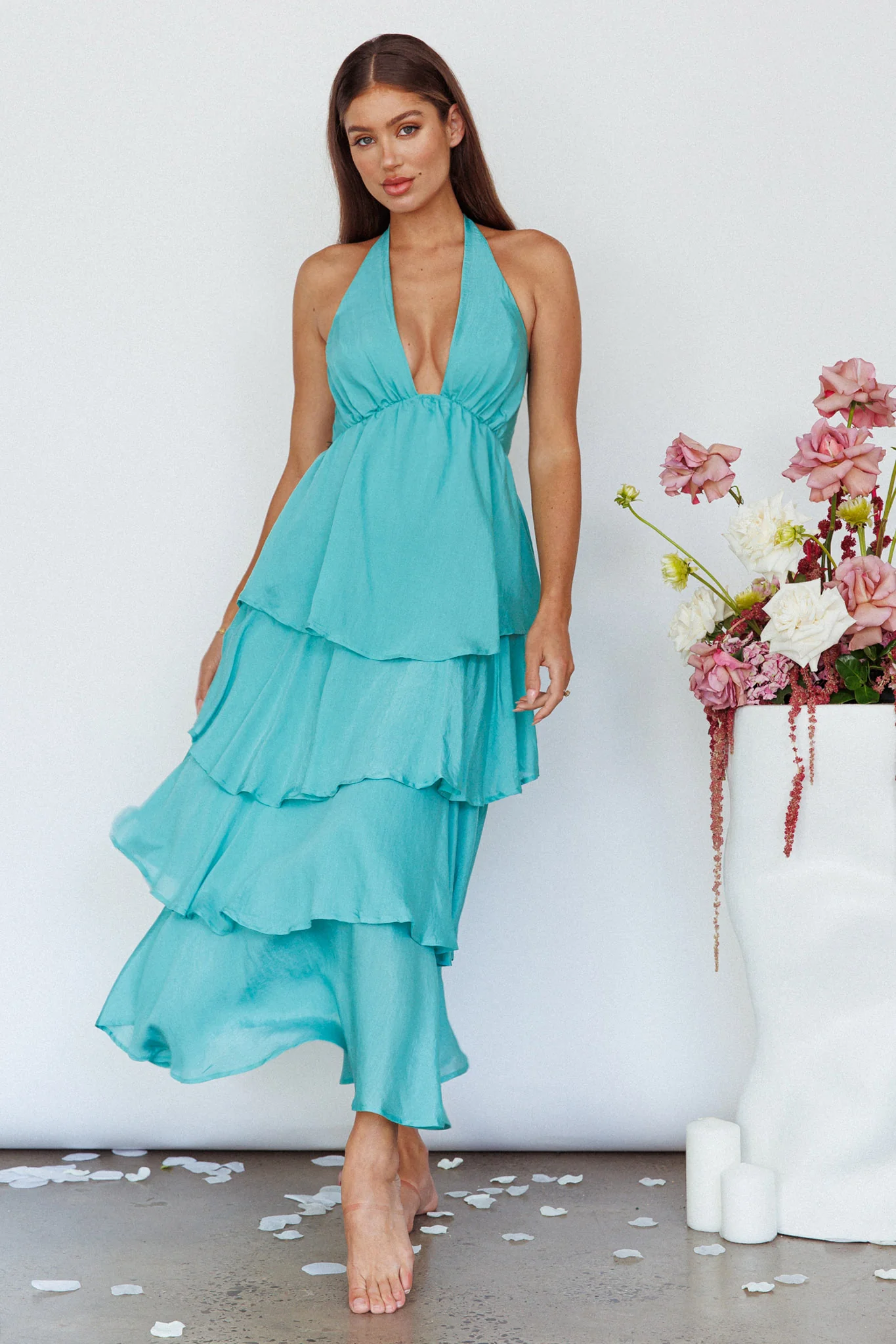 Catalina Tiered Ruffle Maxi Dress Mint - Sonourner