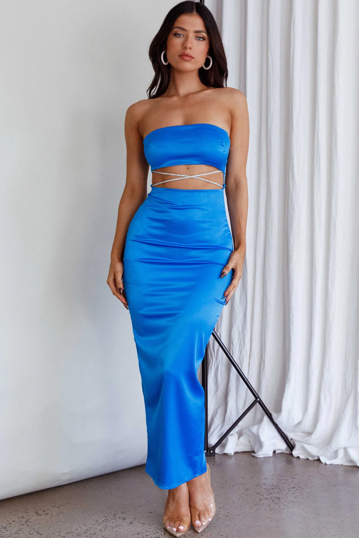 Nohemi Strapless Diamante Maxi Dress Blue - Sonourner