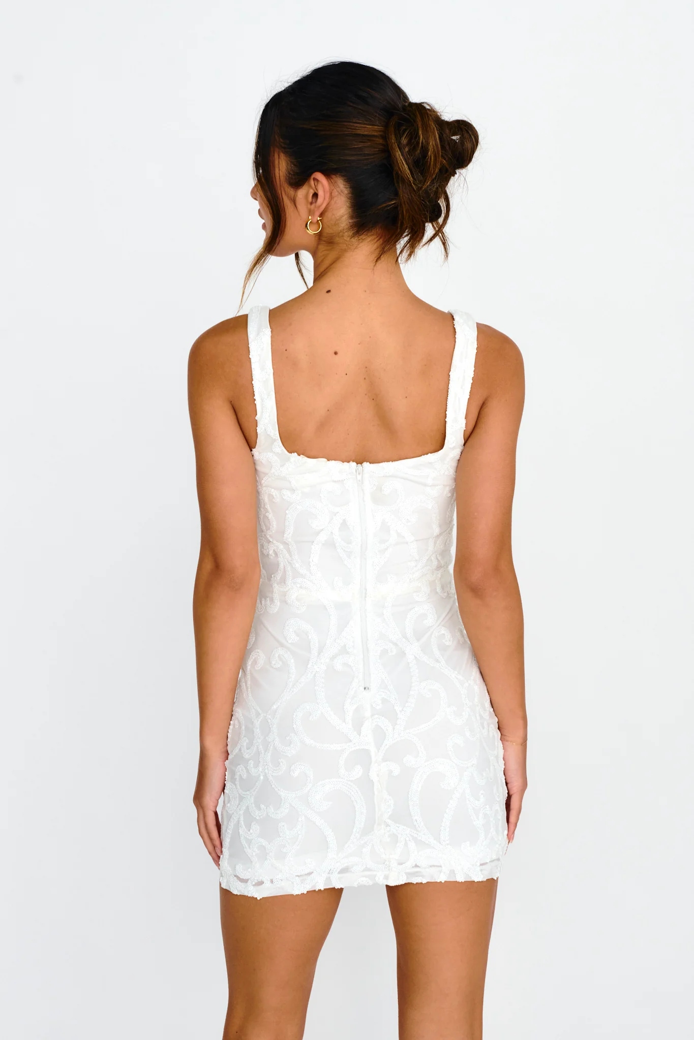 Kaden Sequin Embellished Mini Dress White - Sonourner