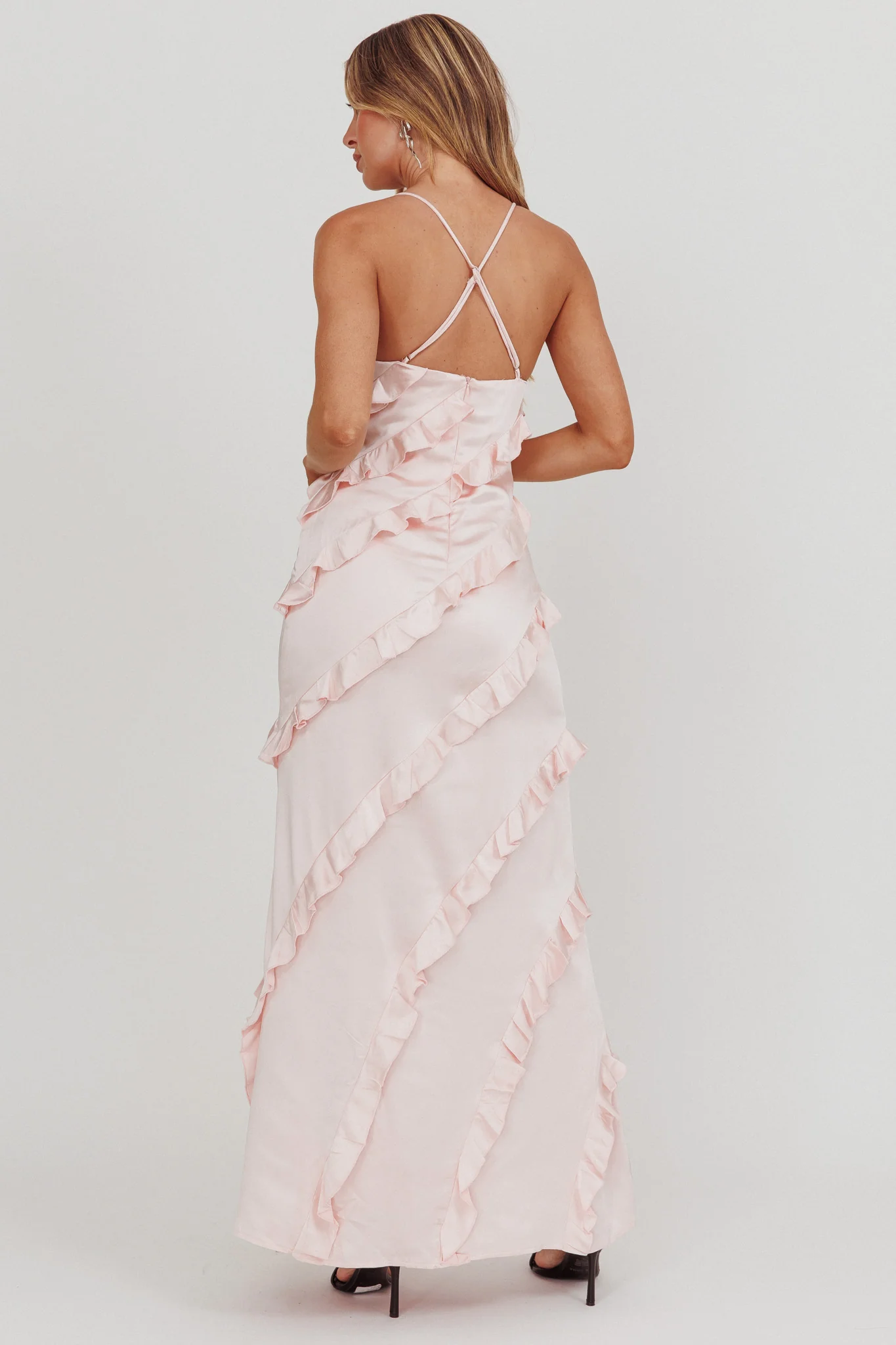 Arrabel Ruffle Trim Maxi Dress Blush - Sonourner
