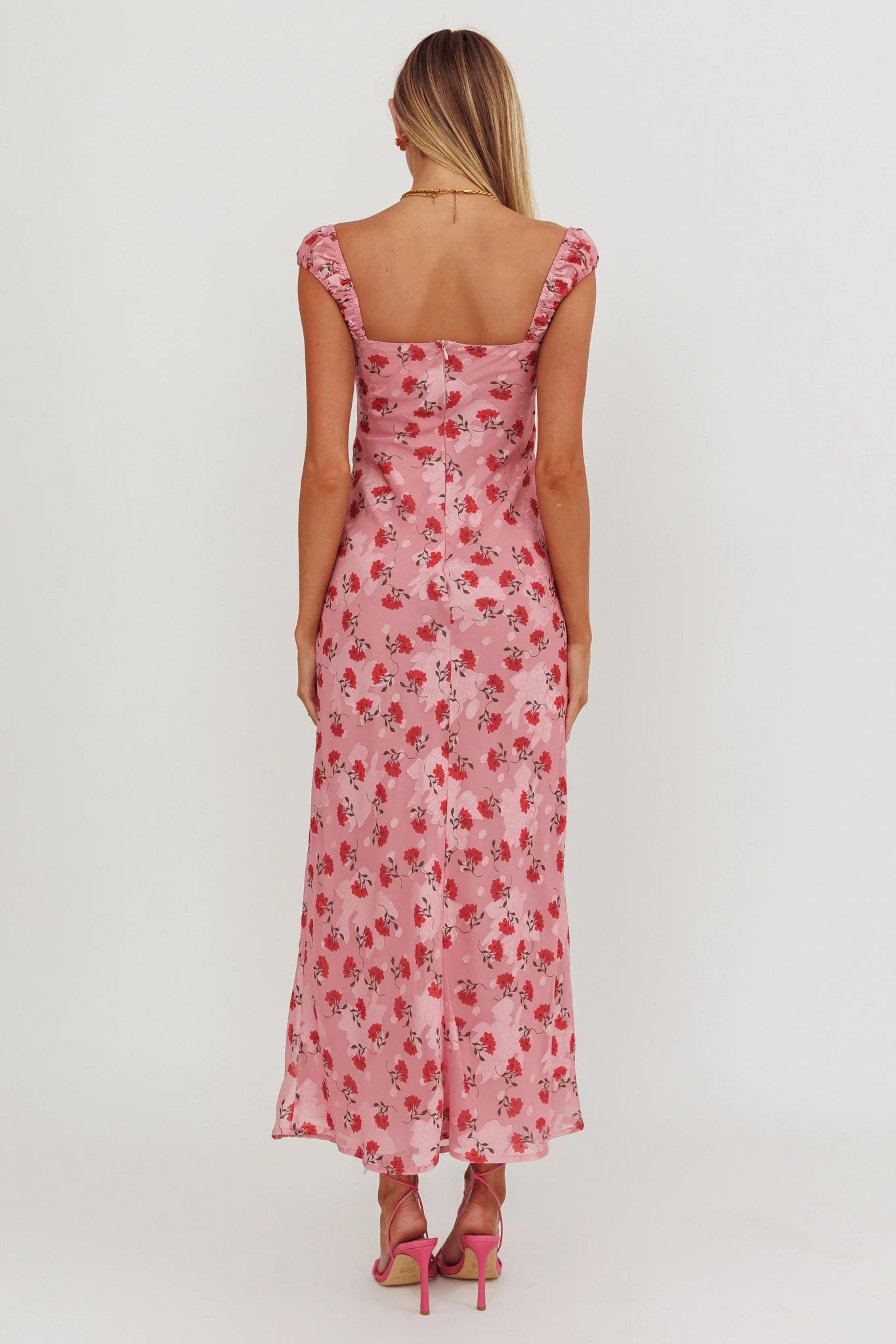 Femme Belle Ribbon Trim Maxi Dress Floral Pink - Sonourner
