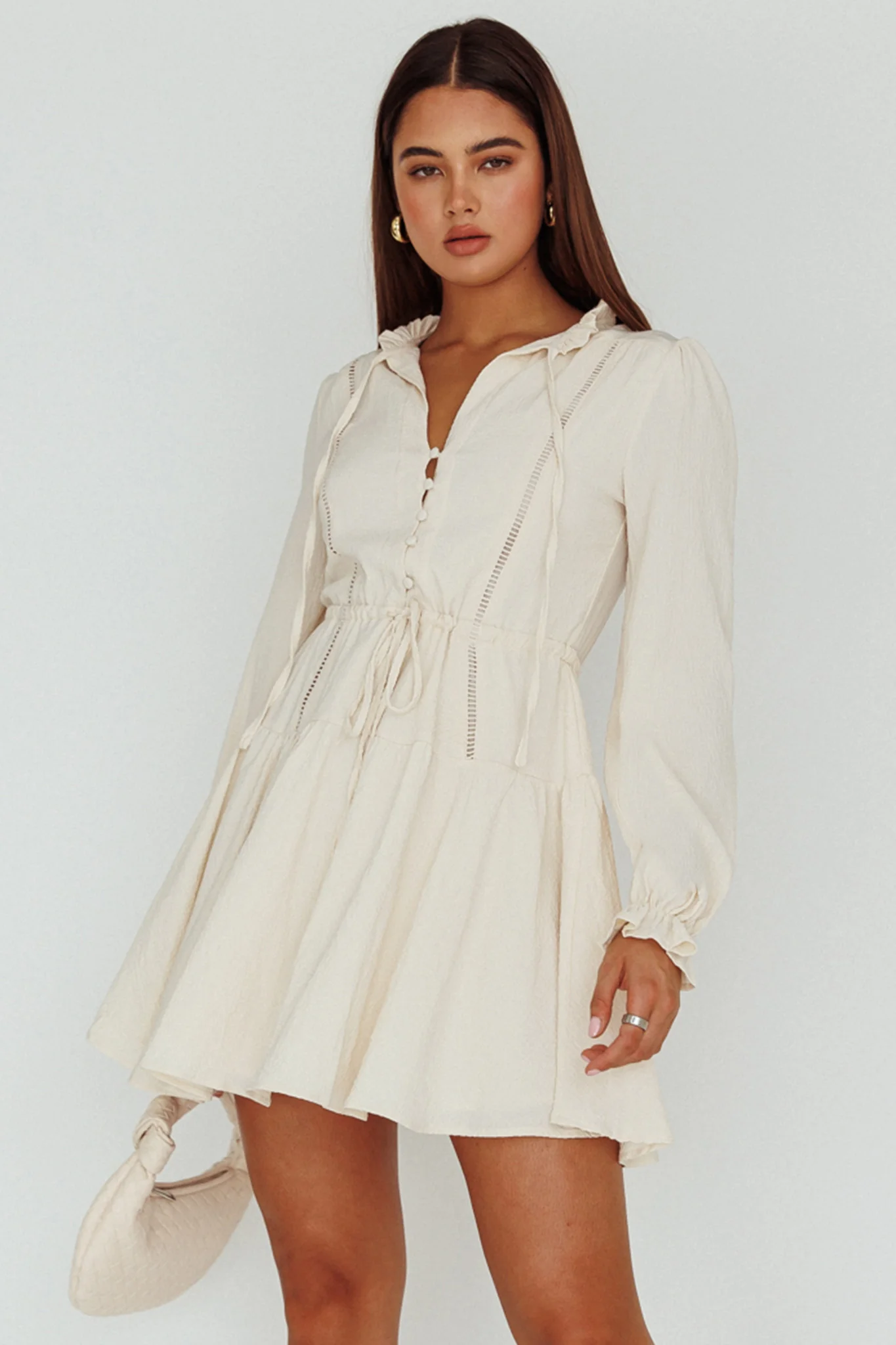 Waverly Long Sleeve Mini Dress Beige - Sonourner