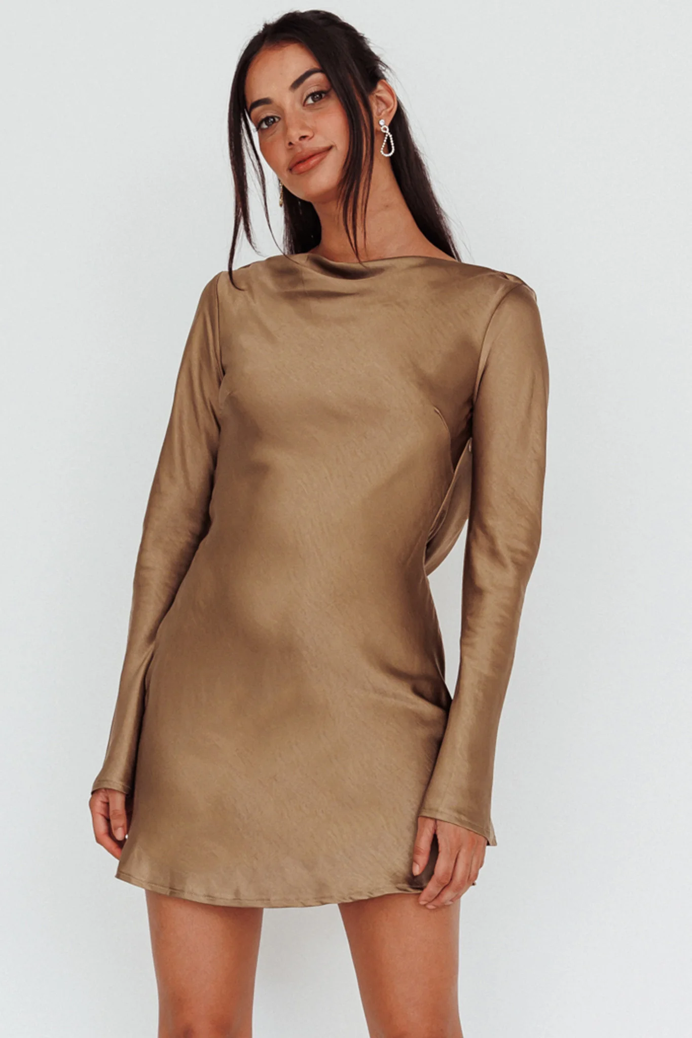Thank Me Later Long Sleeve Diamante Rope Dress Olive - Sonourner