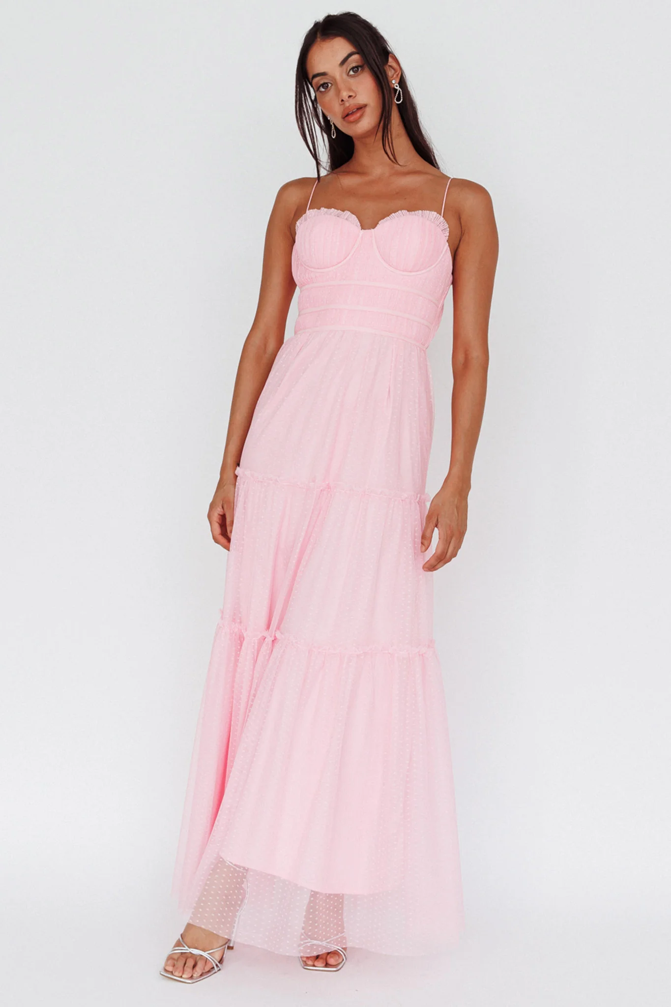 Calla Sweetheart Neckline Hail Spot Midi Dress Pink - Sonourner