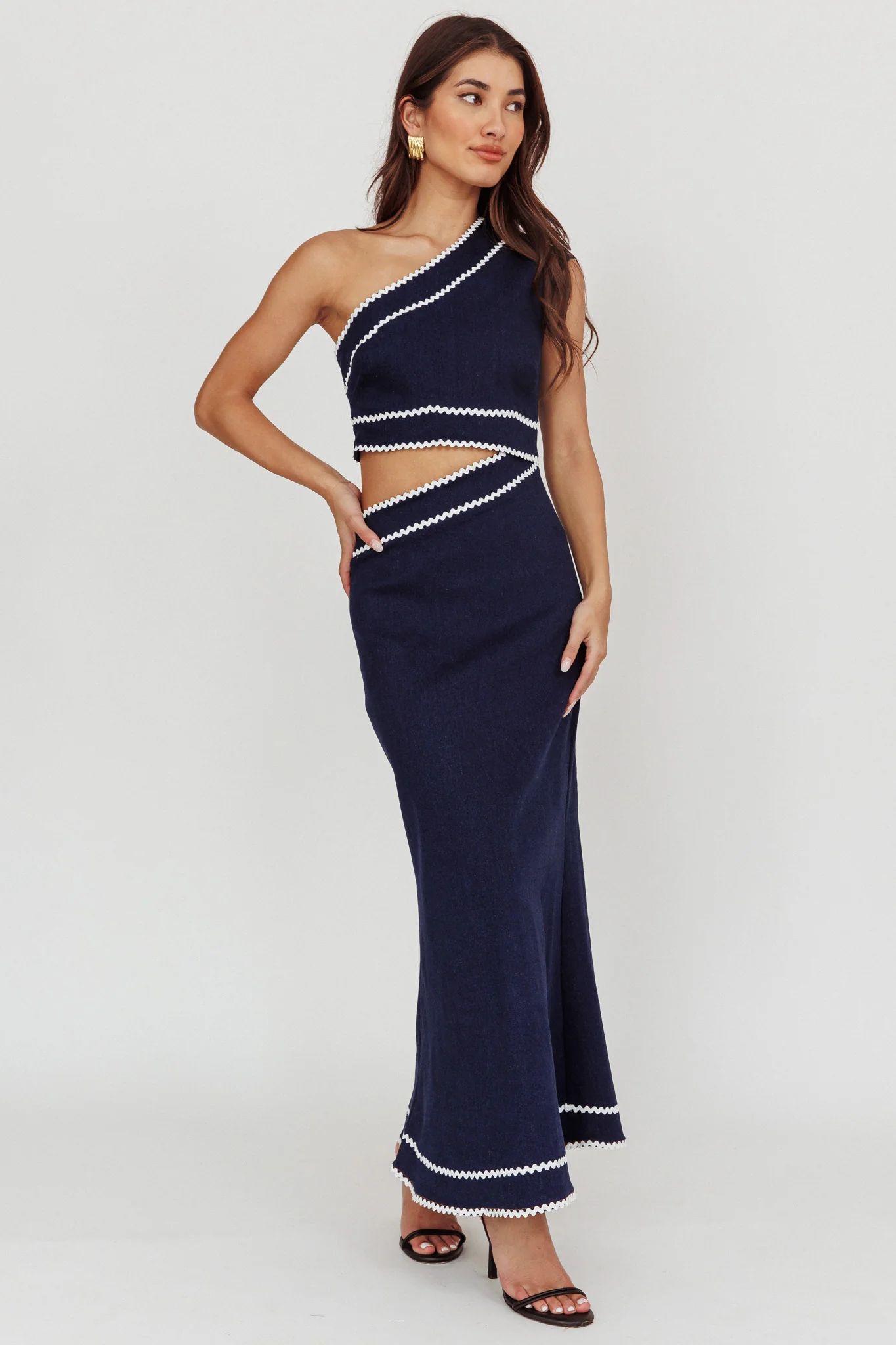 Mahli One-Shoulder Cut-Out Maxi Dress Dark Denim - Sonourner