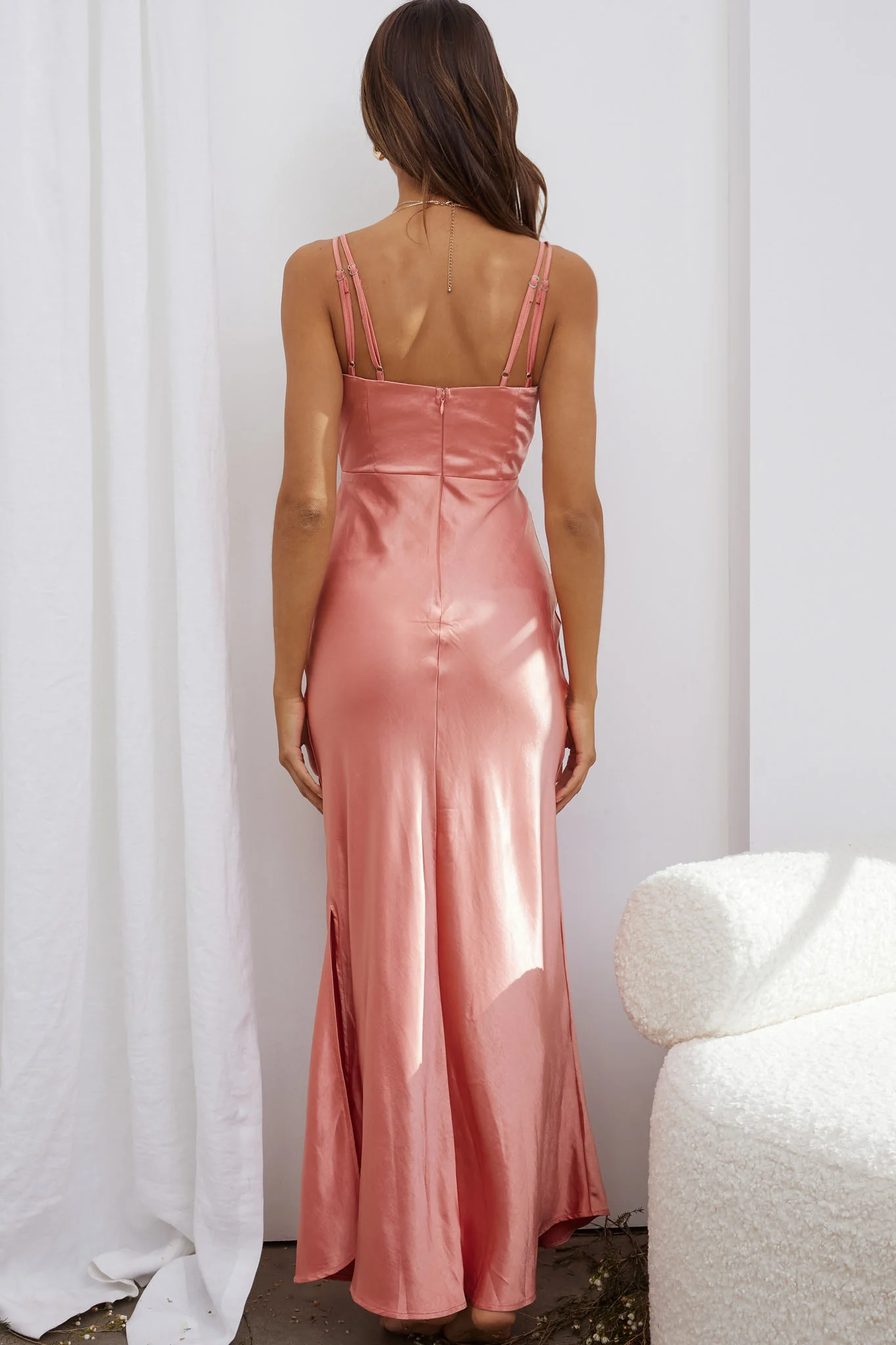 Torah Cut-Out Bodice Front Split Maxi Dress Peach - Sonourner