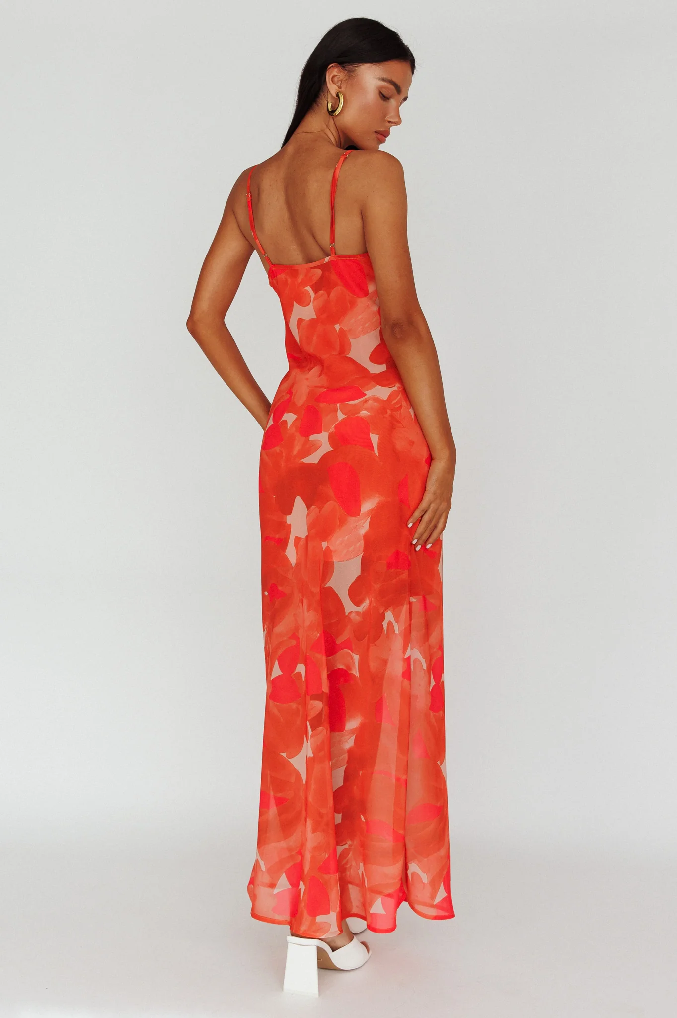Stasi Cami Strap Midi Dress Floral Orange - Sonourner